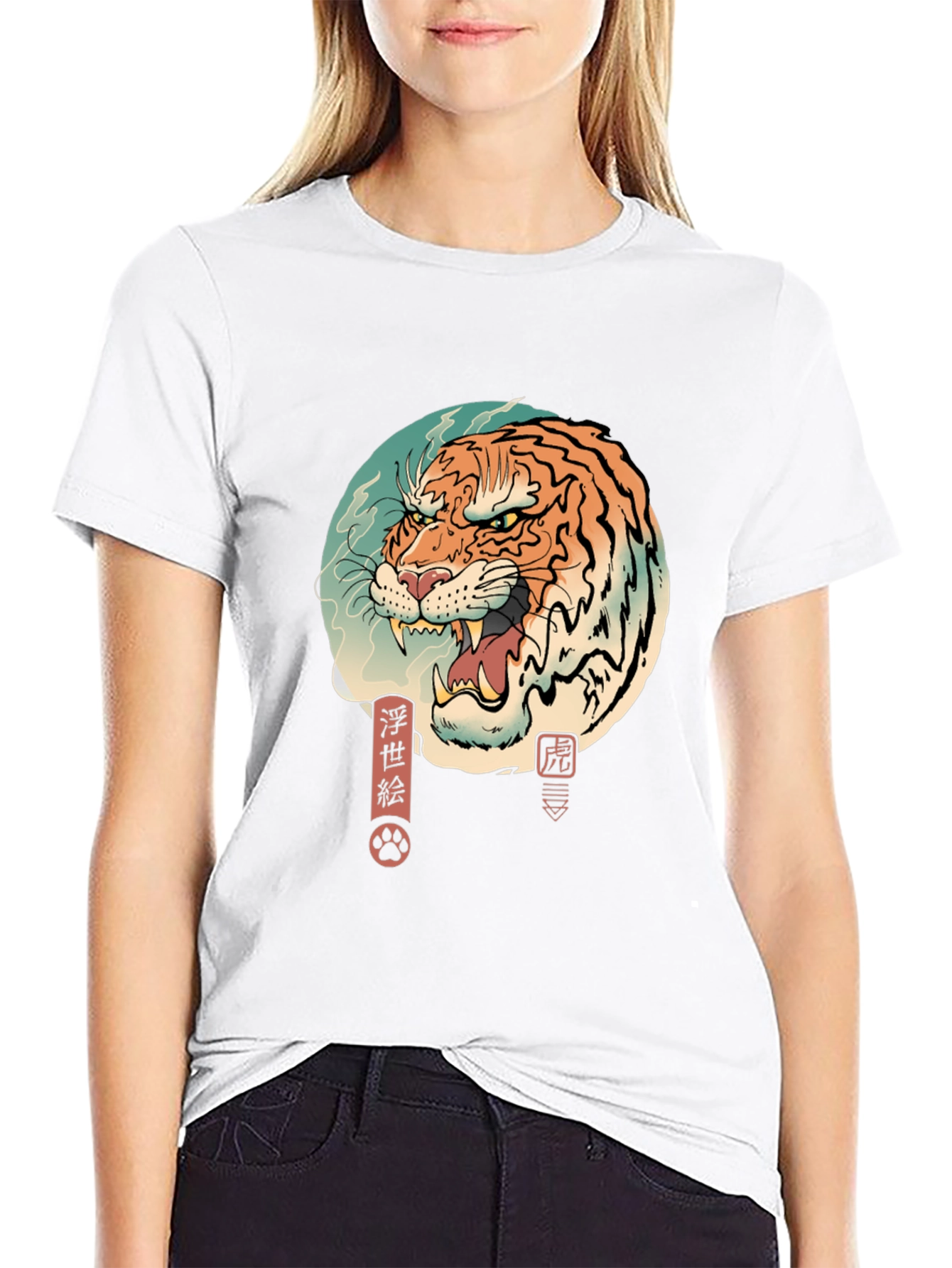 Black Ukiyo-e Tiger Graphic Tee - Men's Black T-Shirt view 9