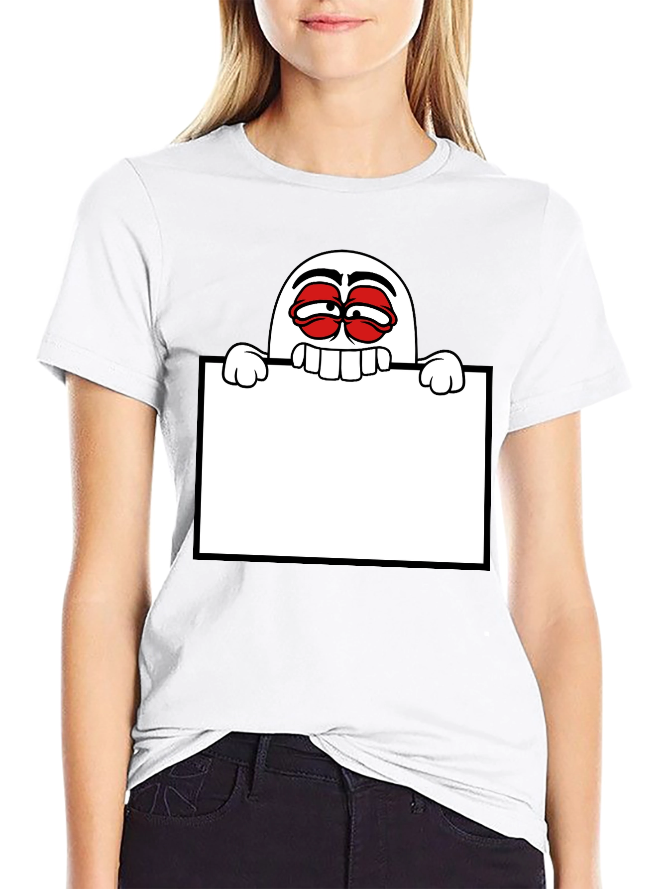 Black Funny Graphic Tee - Cartoon Character Holding Sign view 9