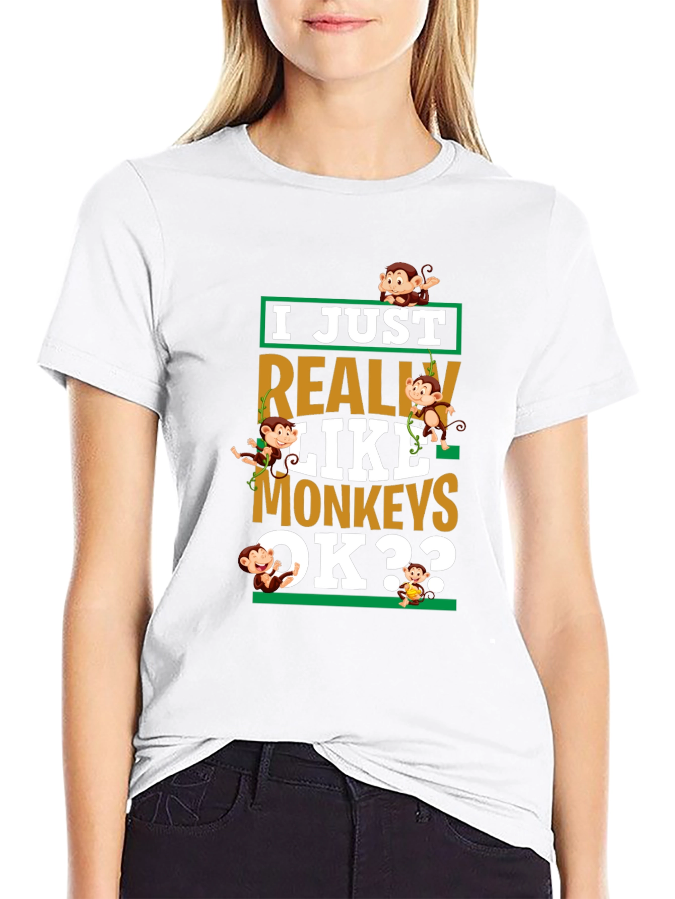 Black I Just Really Like Monkeys T-Shirt view 9