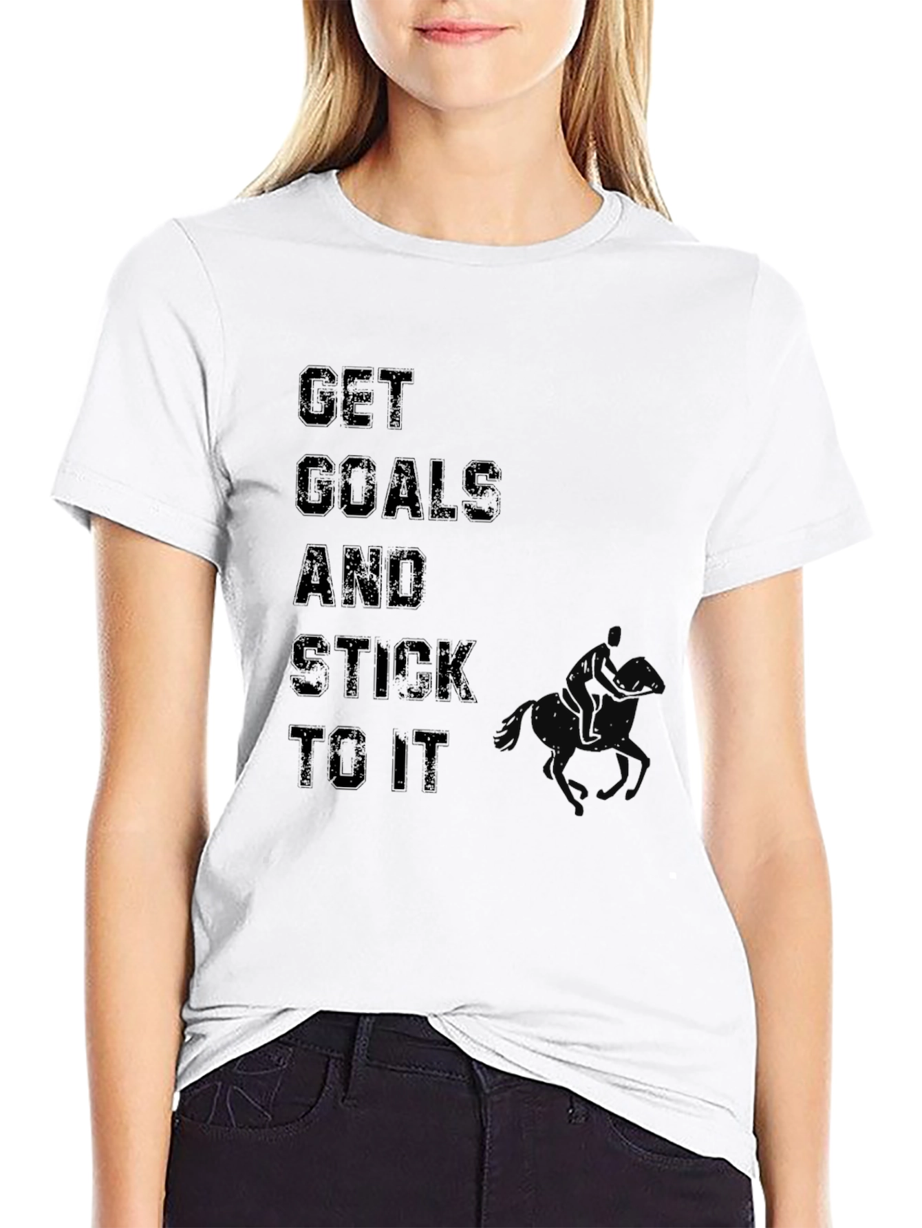 Black Get Goals & Stick to It - Graphic Black T-Shirt view 9