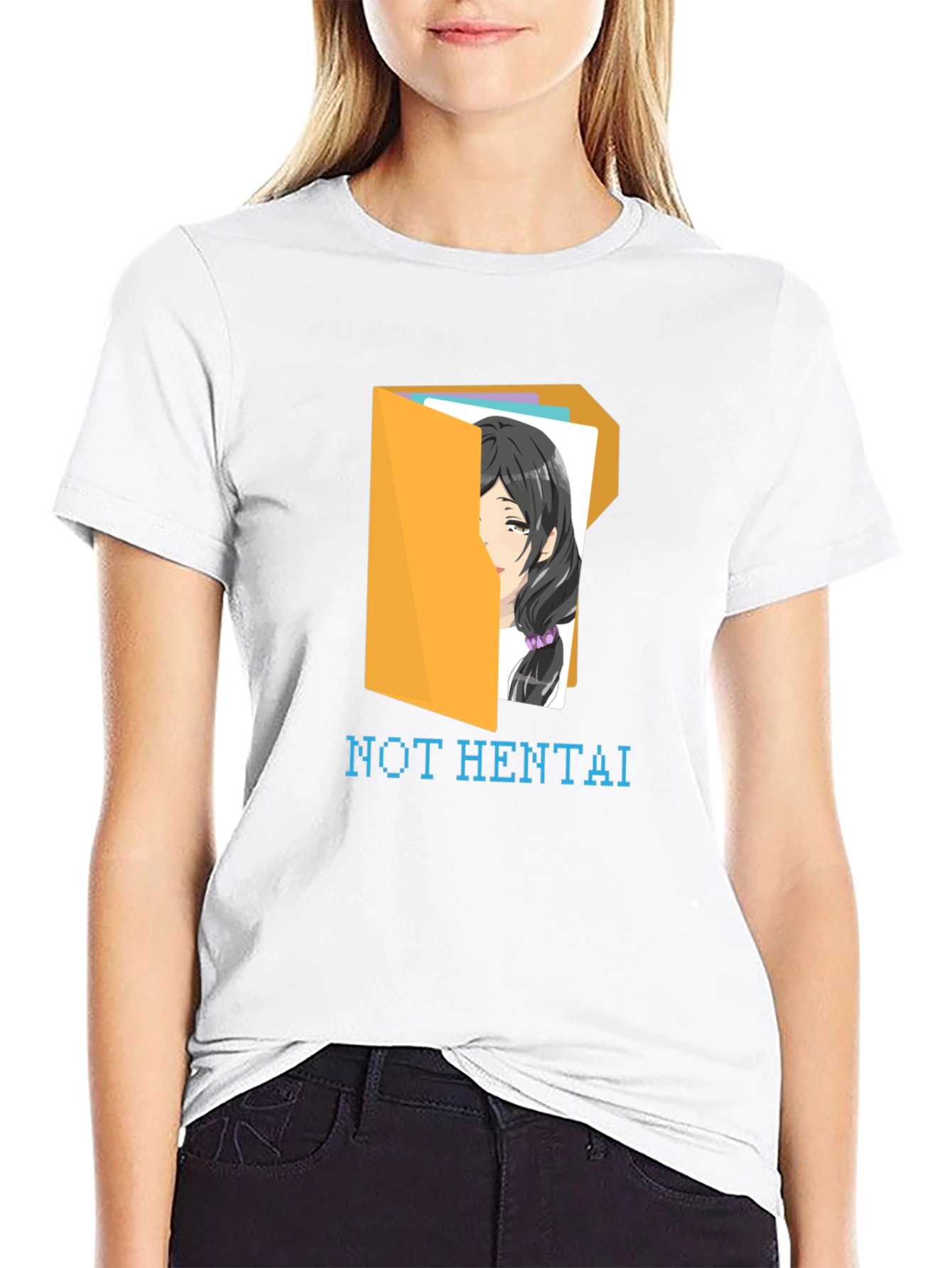 Black Not Hentai T-Shirt - Anime Folder Design view 9