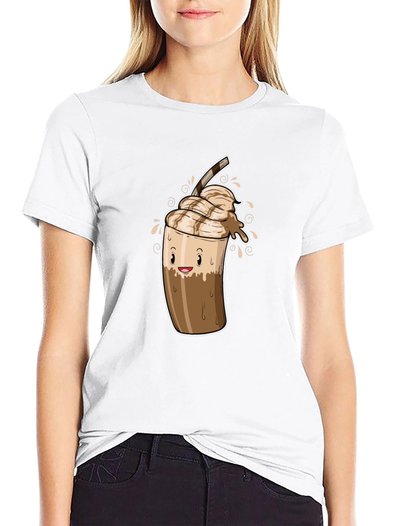 Black Cool Coffee Cartoon Graphic Black T-Shirt view 9