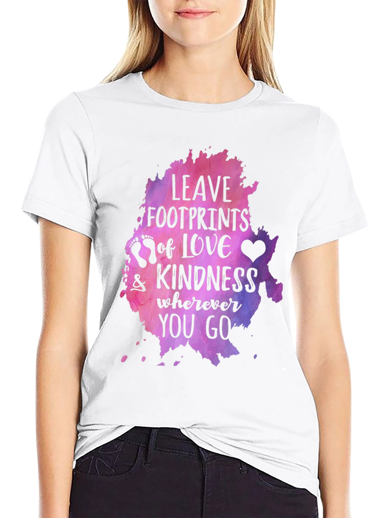 Black Leave Footprints of Love Kindness Graphic Tee - Black view 9