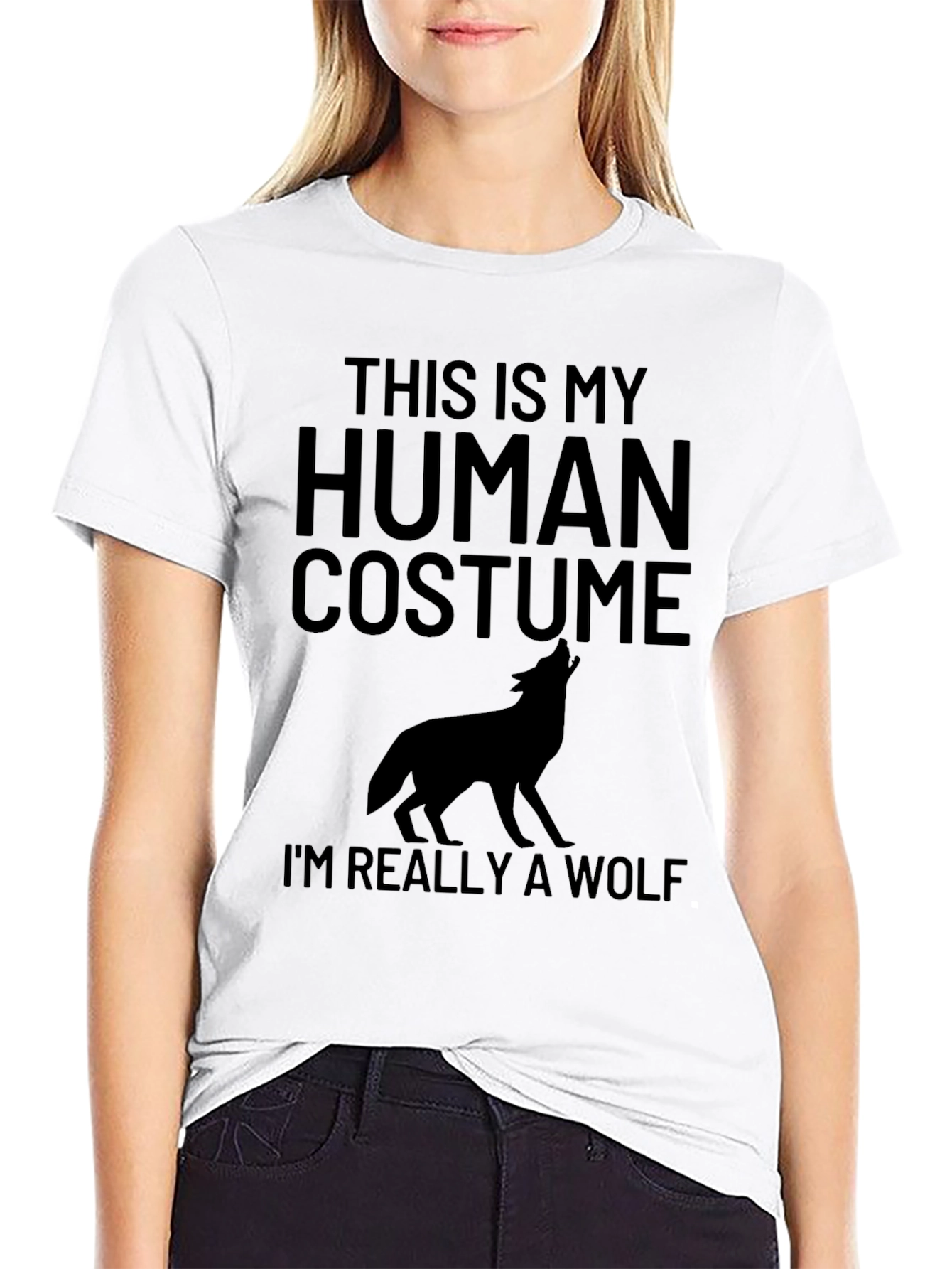 Black Human Costume Wolf T-Shirt - Fun Halloween Tee view 9