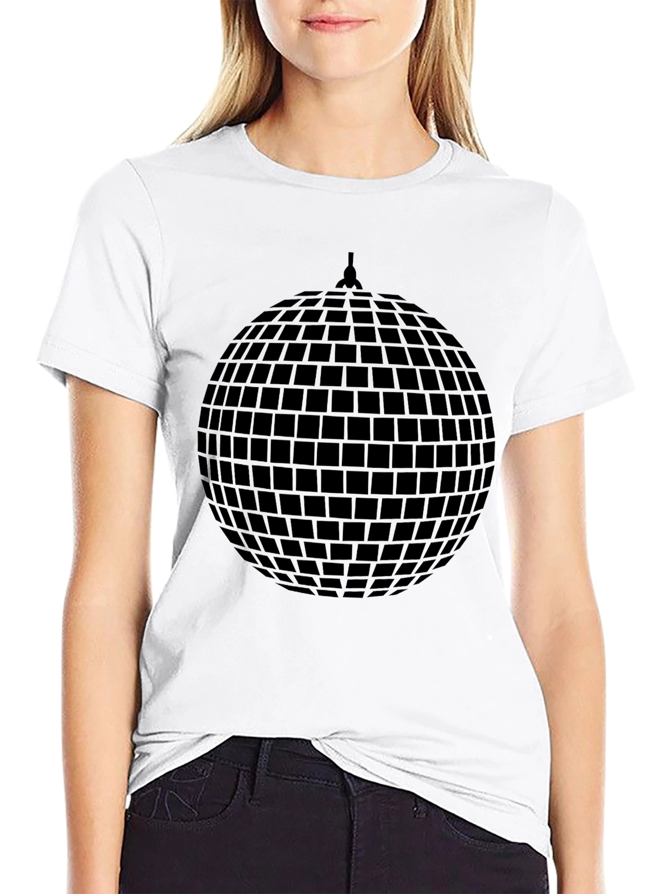 Black Retro Disco Ball Graphic Tee - Black Cotton T-Shirt view 9