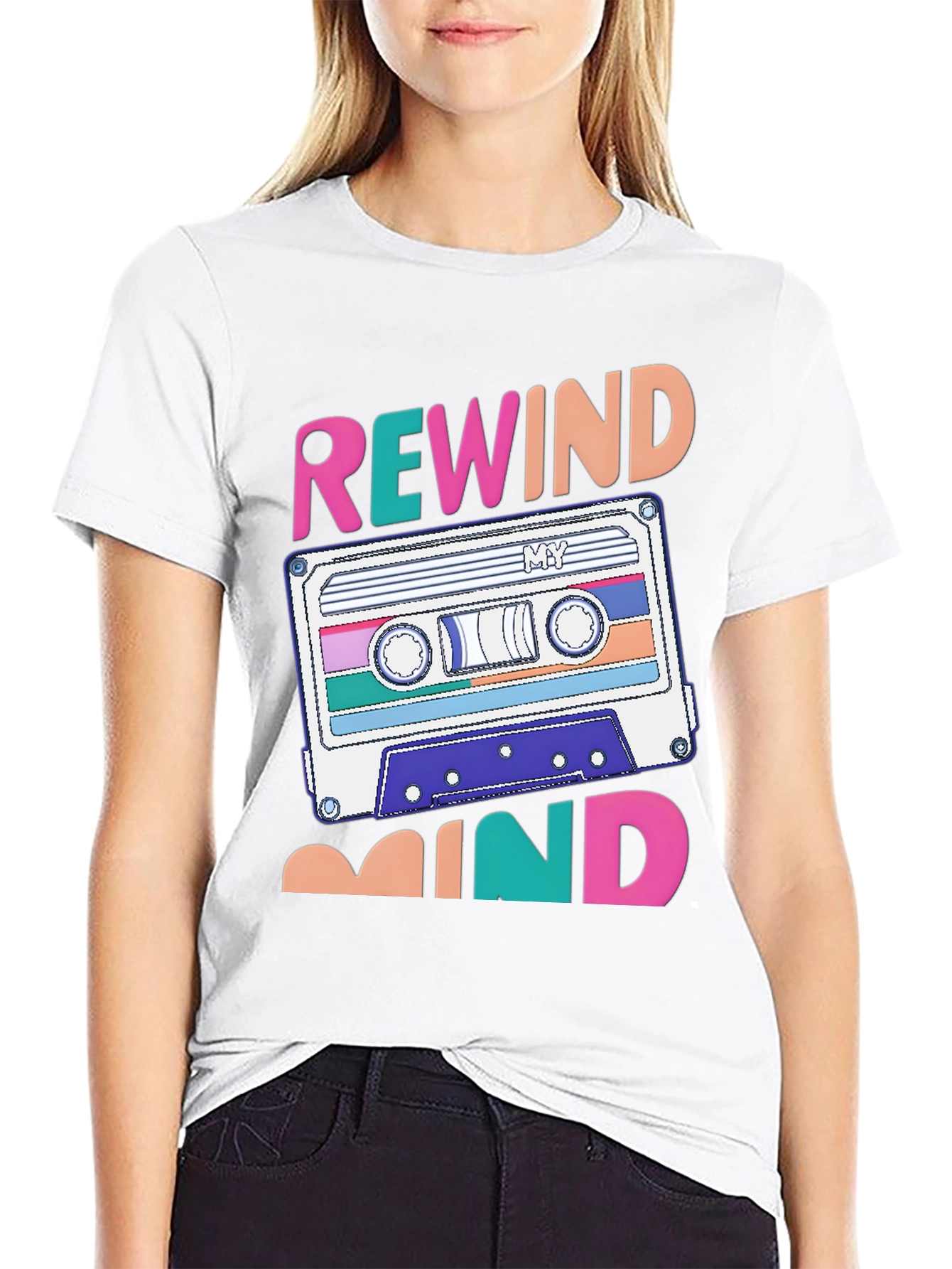 Black Rewind Mind Cassette Tape Graphic T-Shirt view 9