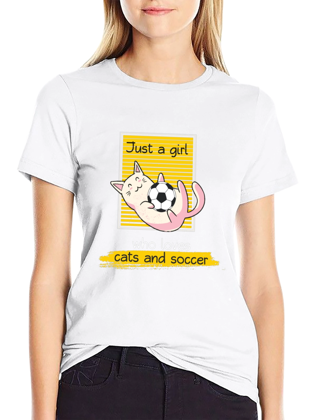 Black Just a Girl Who Loves Cats and Soccer T-Shirt view 9