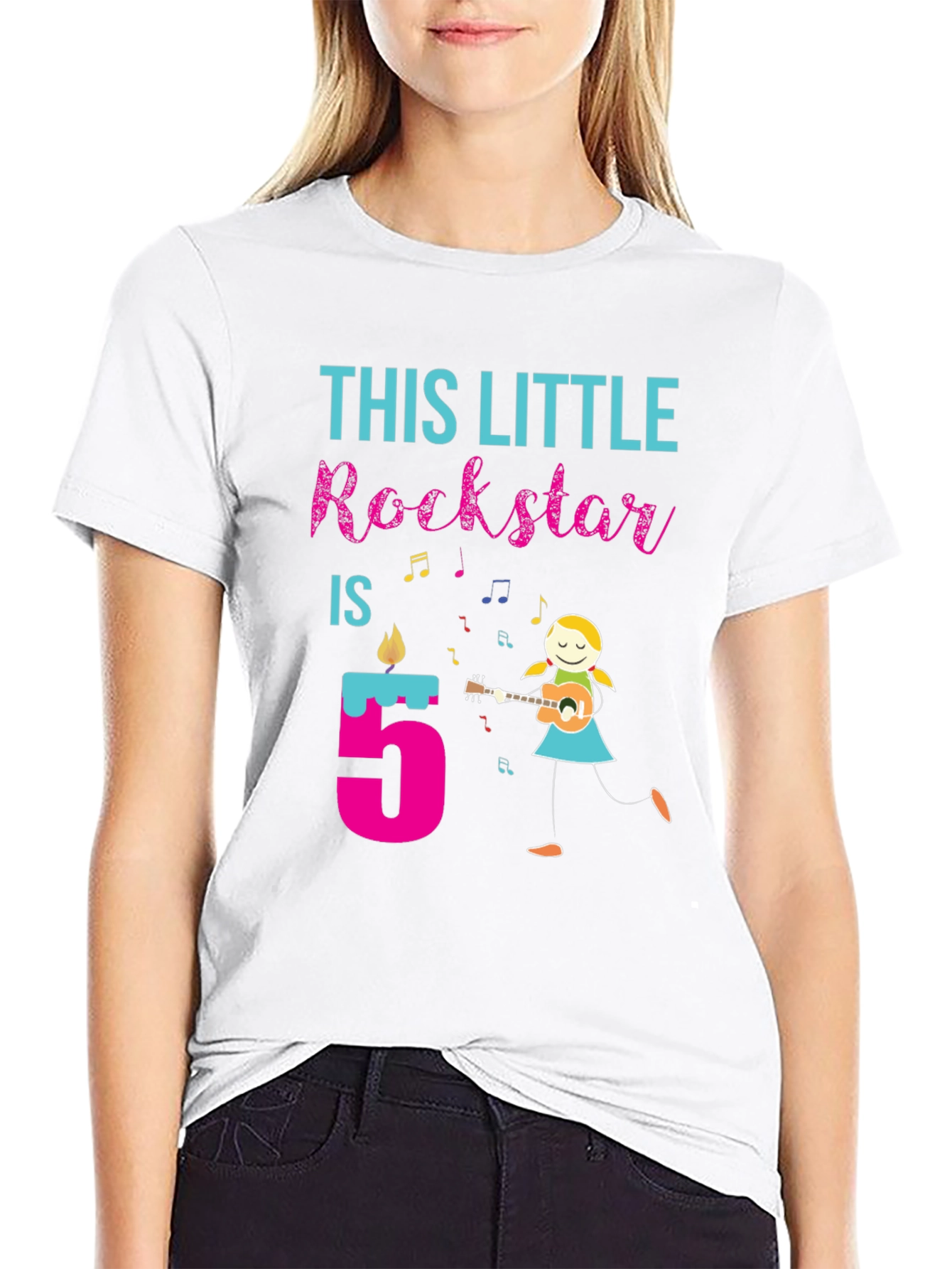 Black Little Rockstar 5th Birthday T-Shirt view 9