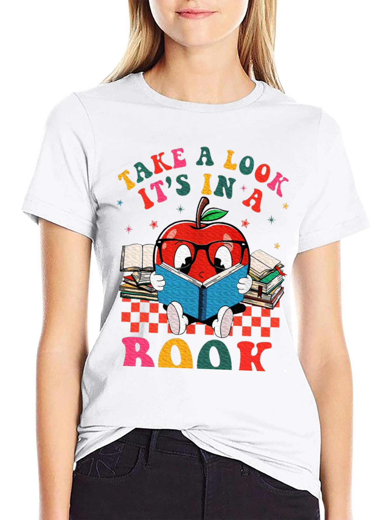 Black Bookworm Apple T-Shirt - Take a Look, It's in a Book! view 9