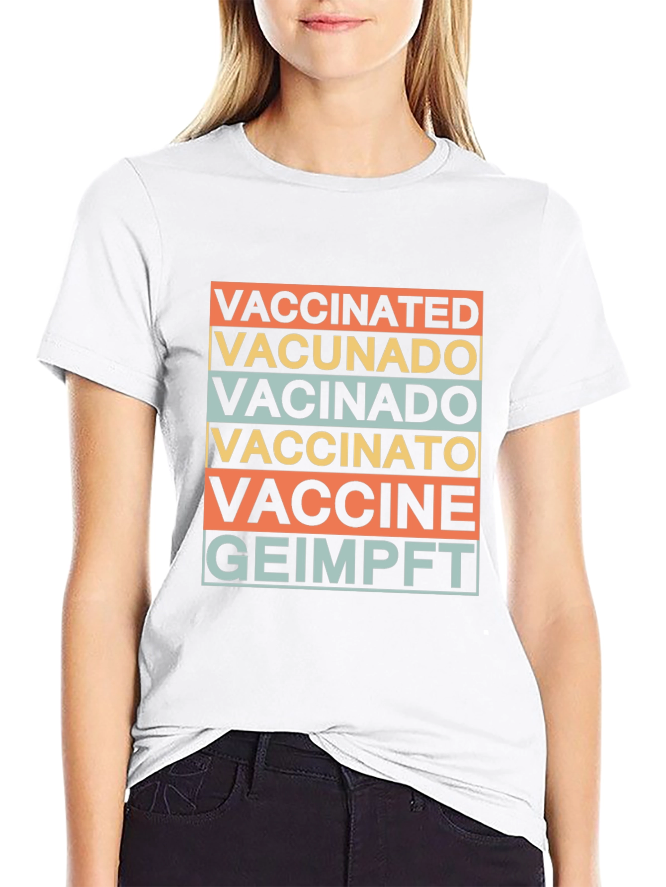 Black Vaccinated Languages Graphic T-Shirt - Stylish Comfort view 9