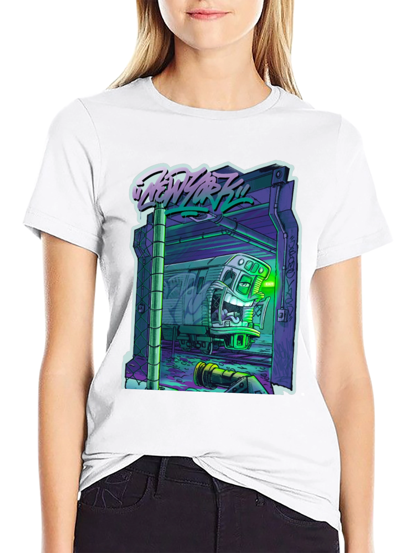 Black New York Subway T-Shirt - Unique Cartoon Design view 9