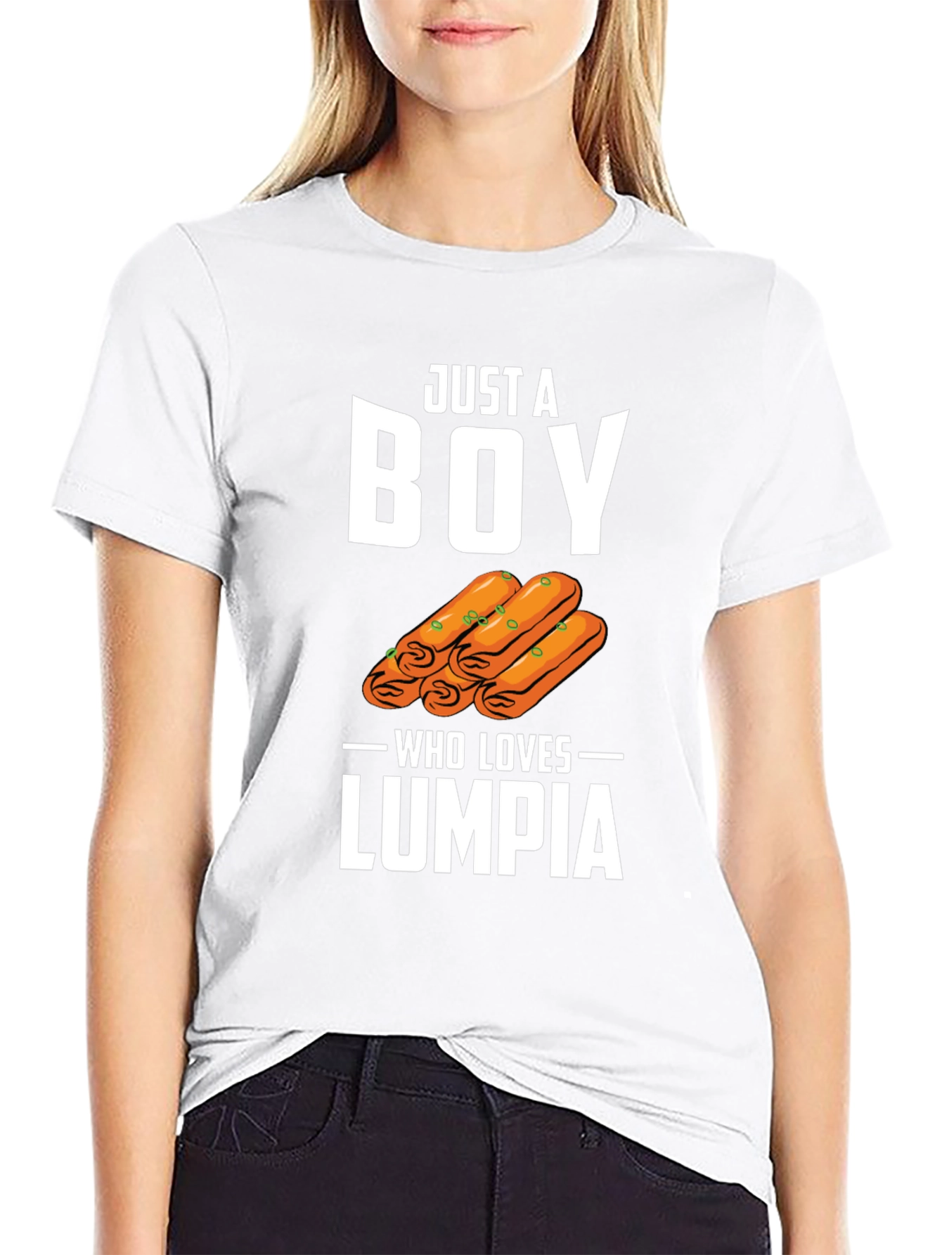 Black Just a Boy Who Loves Lumpia T-Shirt view 9