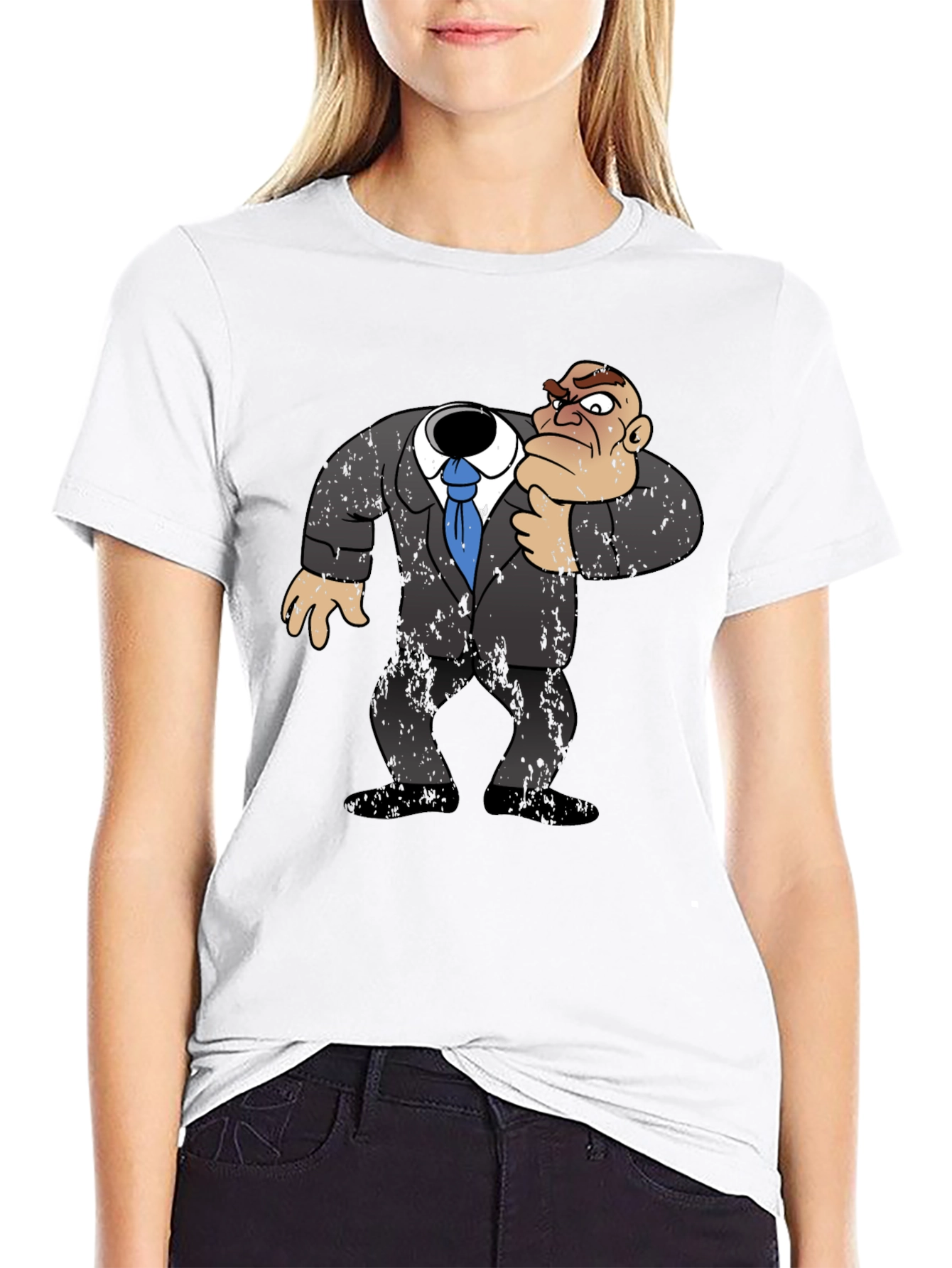 Black Headless Cartoon Boss T-Shirt - Funny Graphic Tee view 9