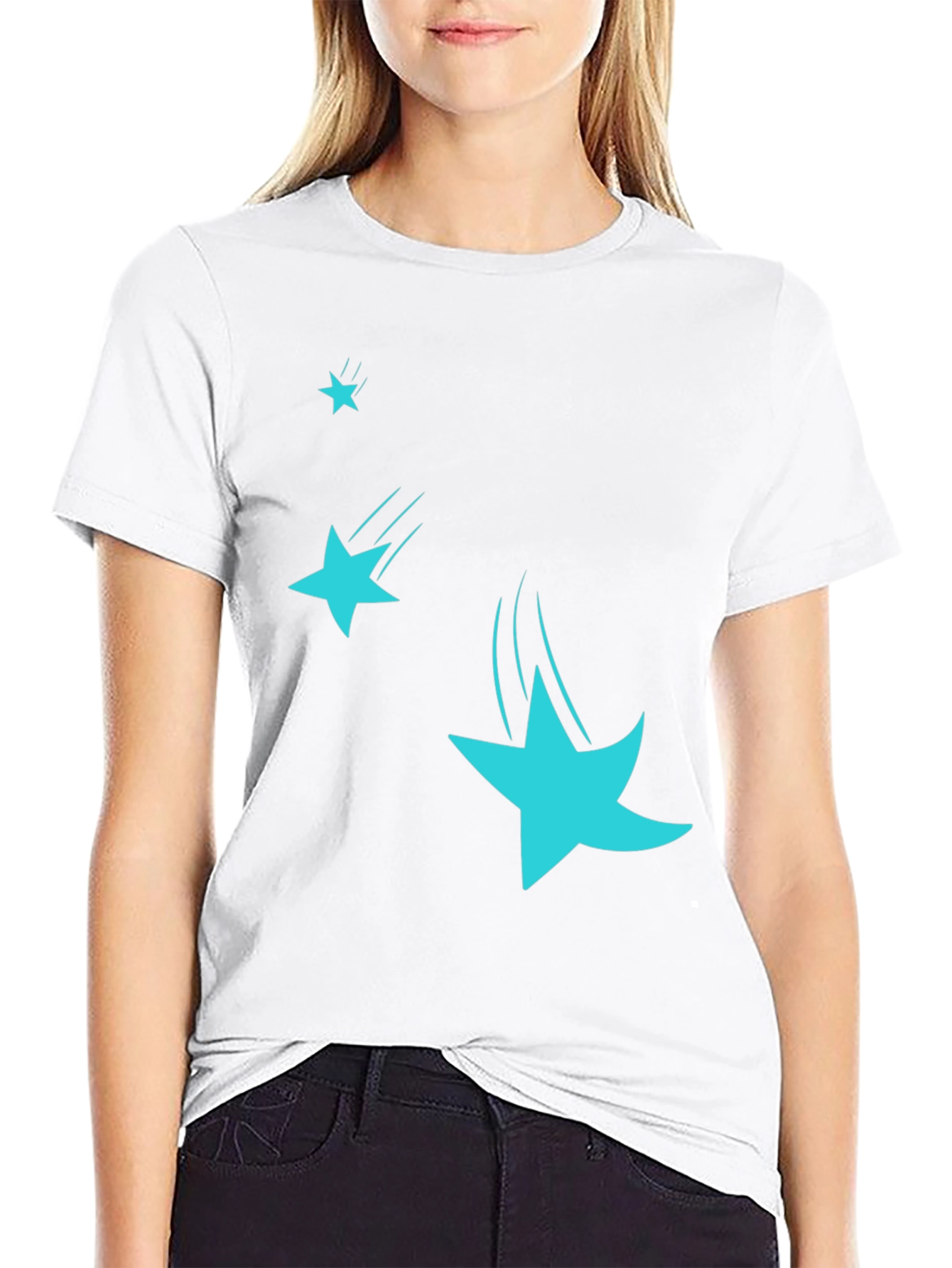 Black Men's Black T-Shirt with Falling Stars Design view 9