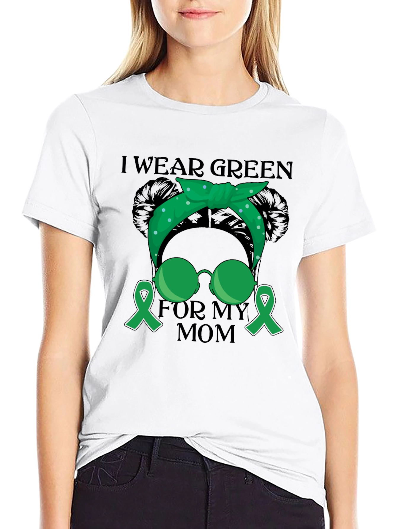 Black I Wear Green For My Mom Awareness T-Shirt view 9
