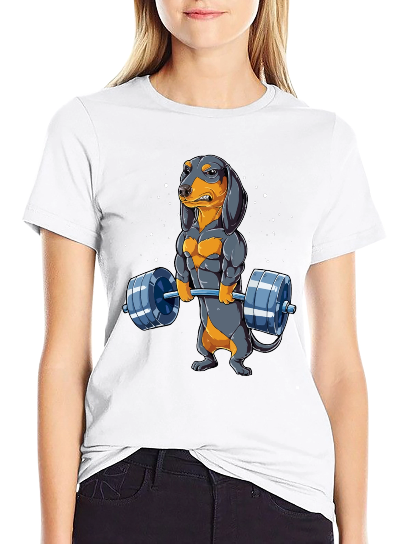 Black Funny Dachshund Weightlifting Graphic T-Shirt view 9