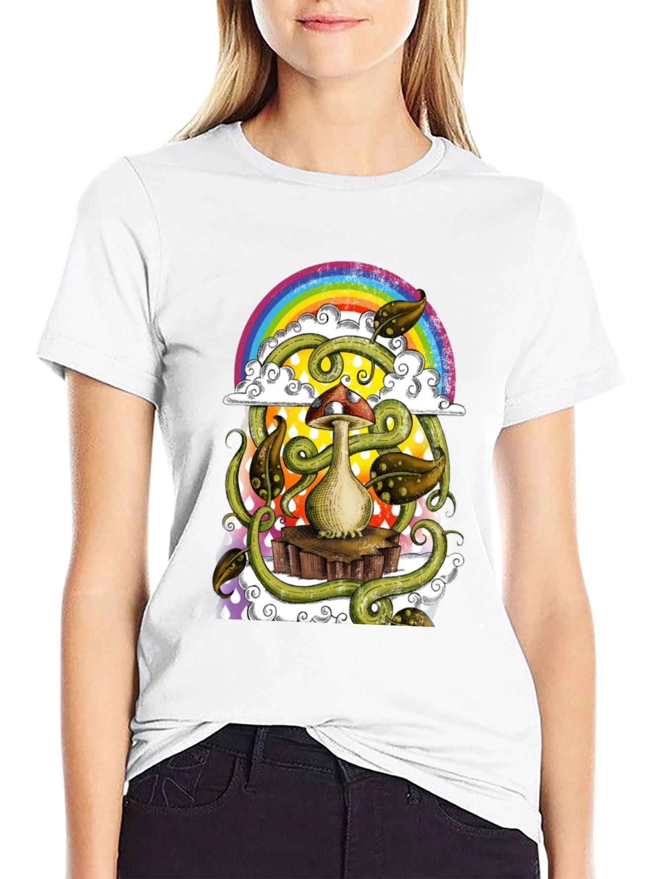 Black Mushroom Rainbow T-Shirt - Groovy Psychedelic Tee view 9