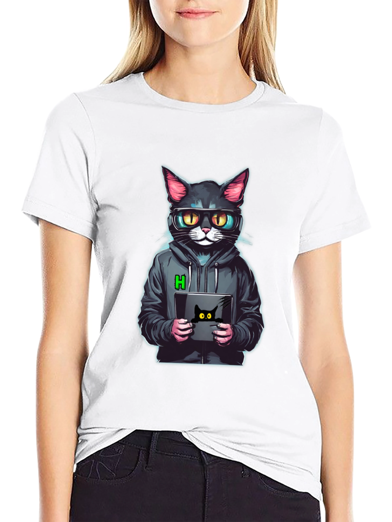 Black Hacker Cat T-Shirt - Cool & Unique Design view 9
