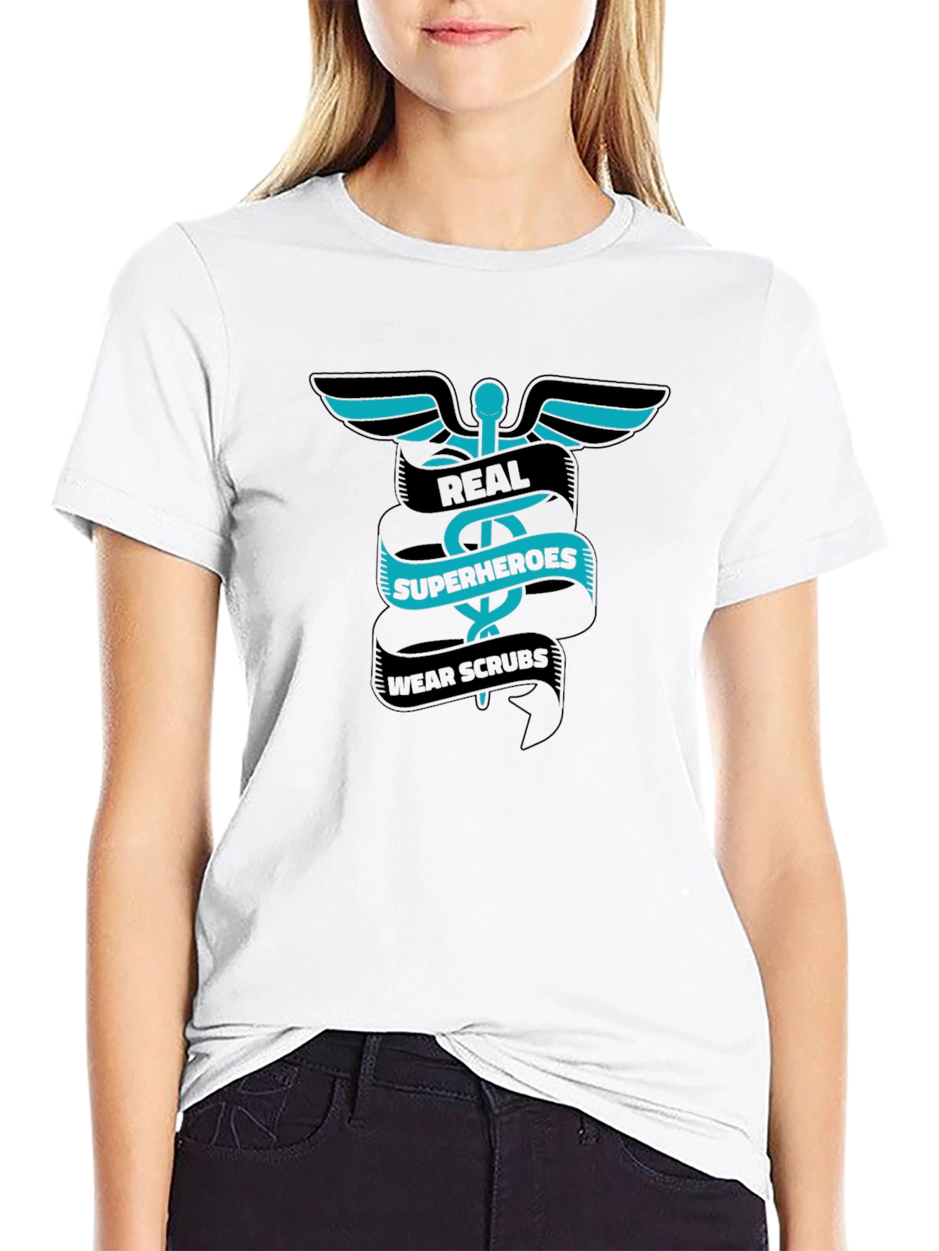 Black Real Superheroes Wear Scrubs Graphic Tee - Black view 9
