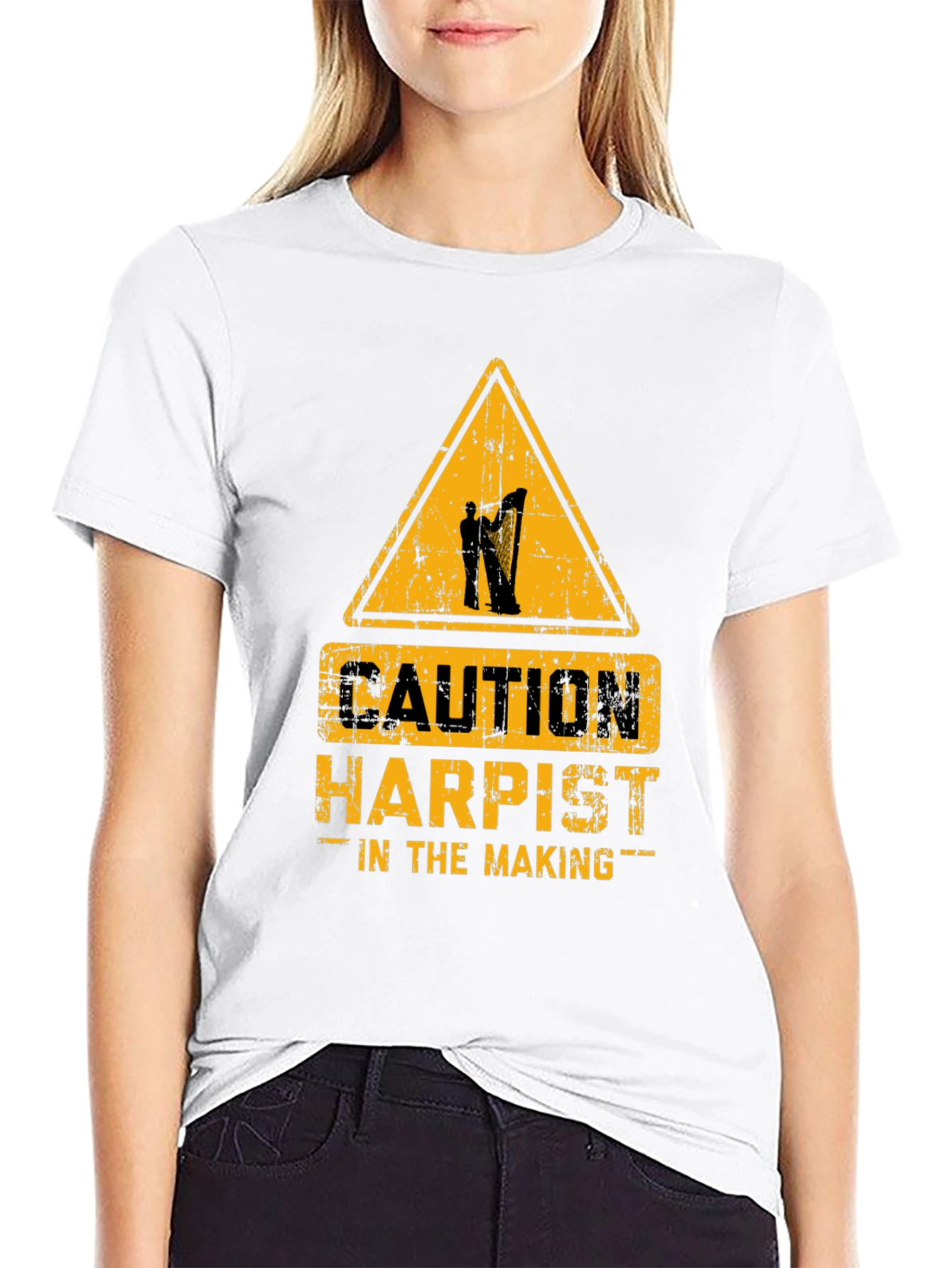 Black Caution Harpist In The Making Graphic T-Shirt view 9