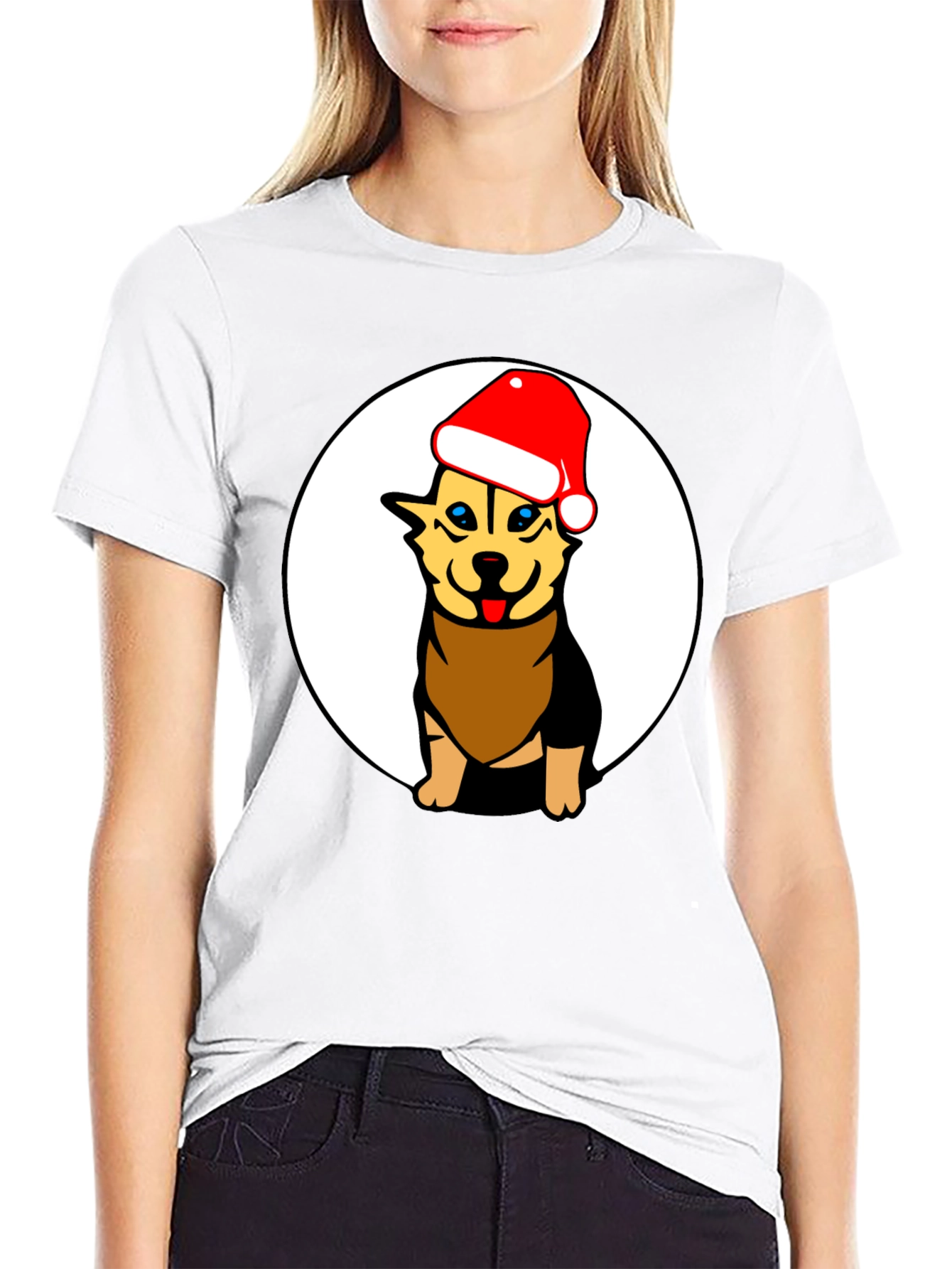 Black Dog with Santa Hat Black Graphic Tee view 9