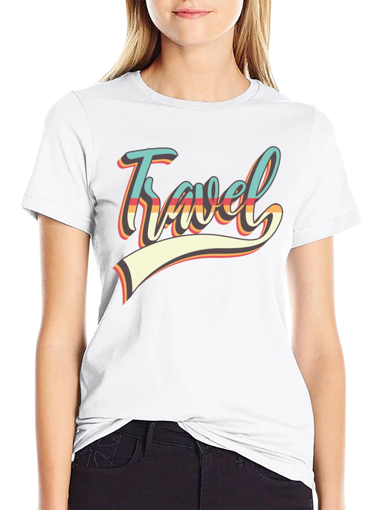 Black Retro Travel Graphic Tee - Black Cotton Shirt view 9