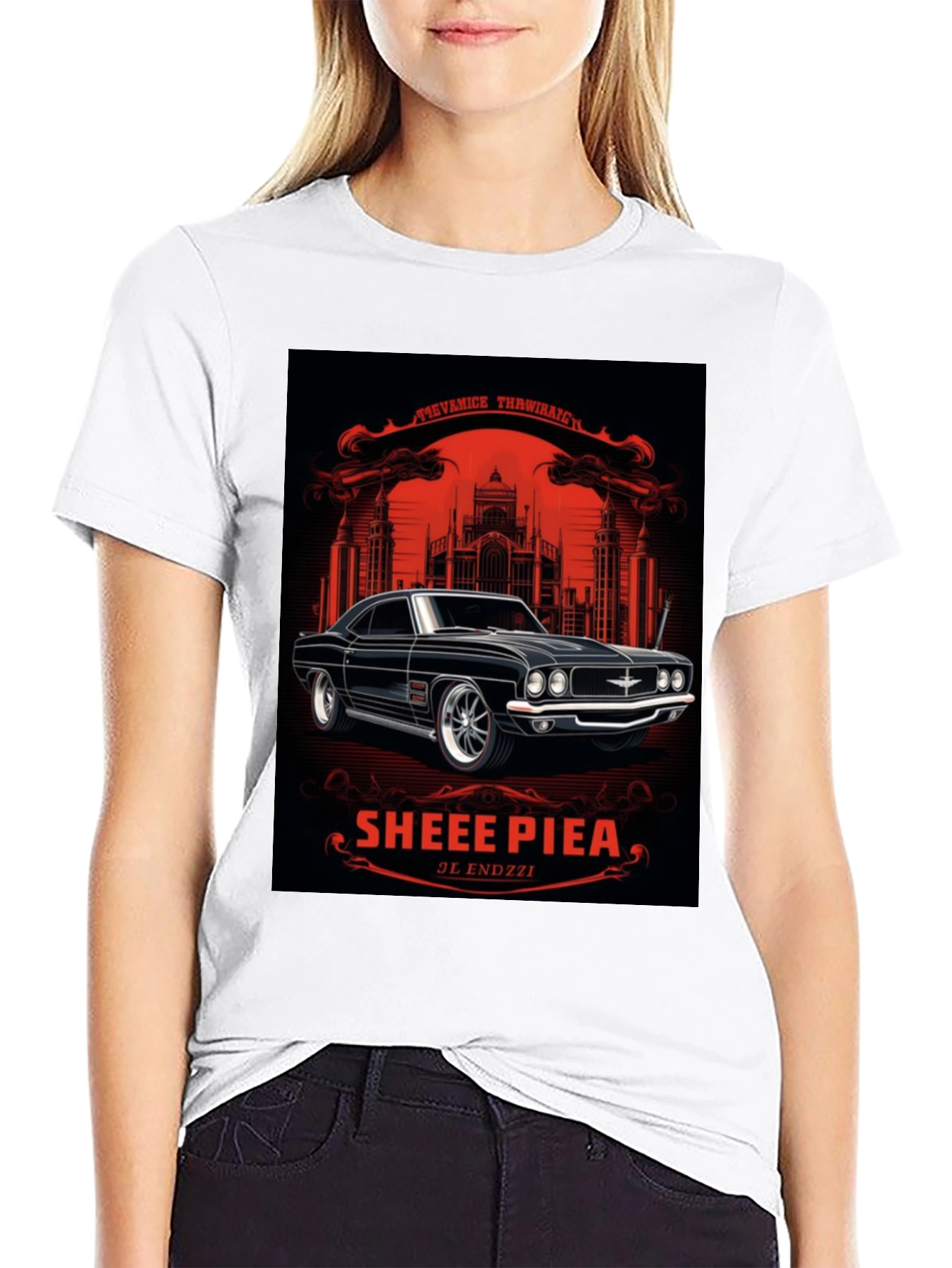 Black Classic Car Graphic Tee - Sheee Piea Black T-Shirt view 9