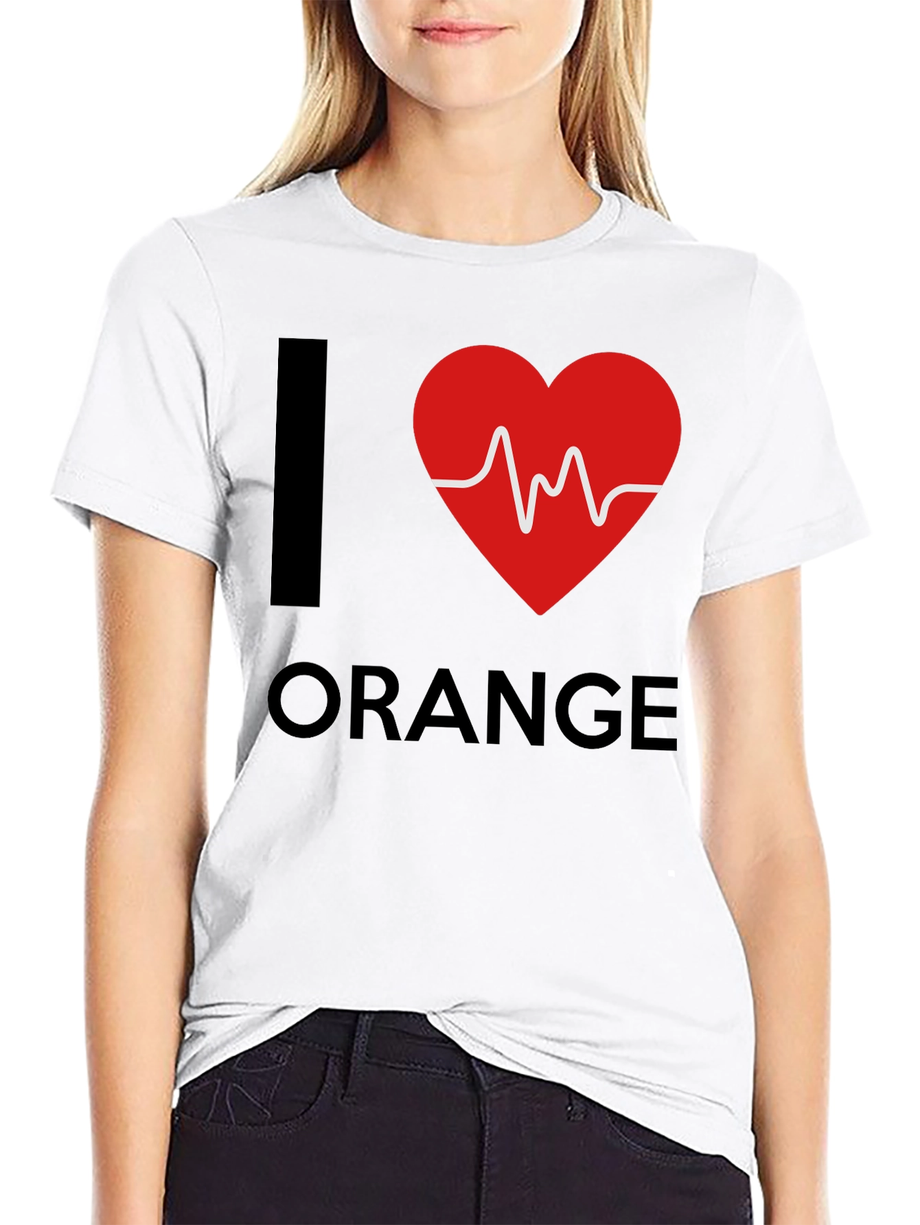 Black I Heart Orange Graphic Tee - Novelty T-Shirt view 9