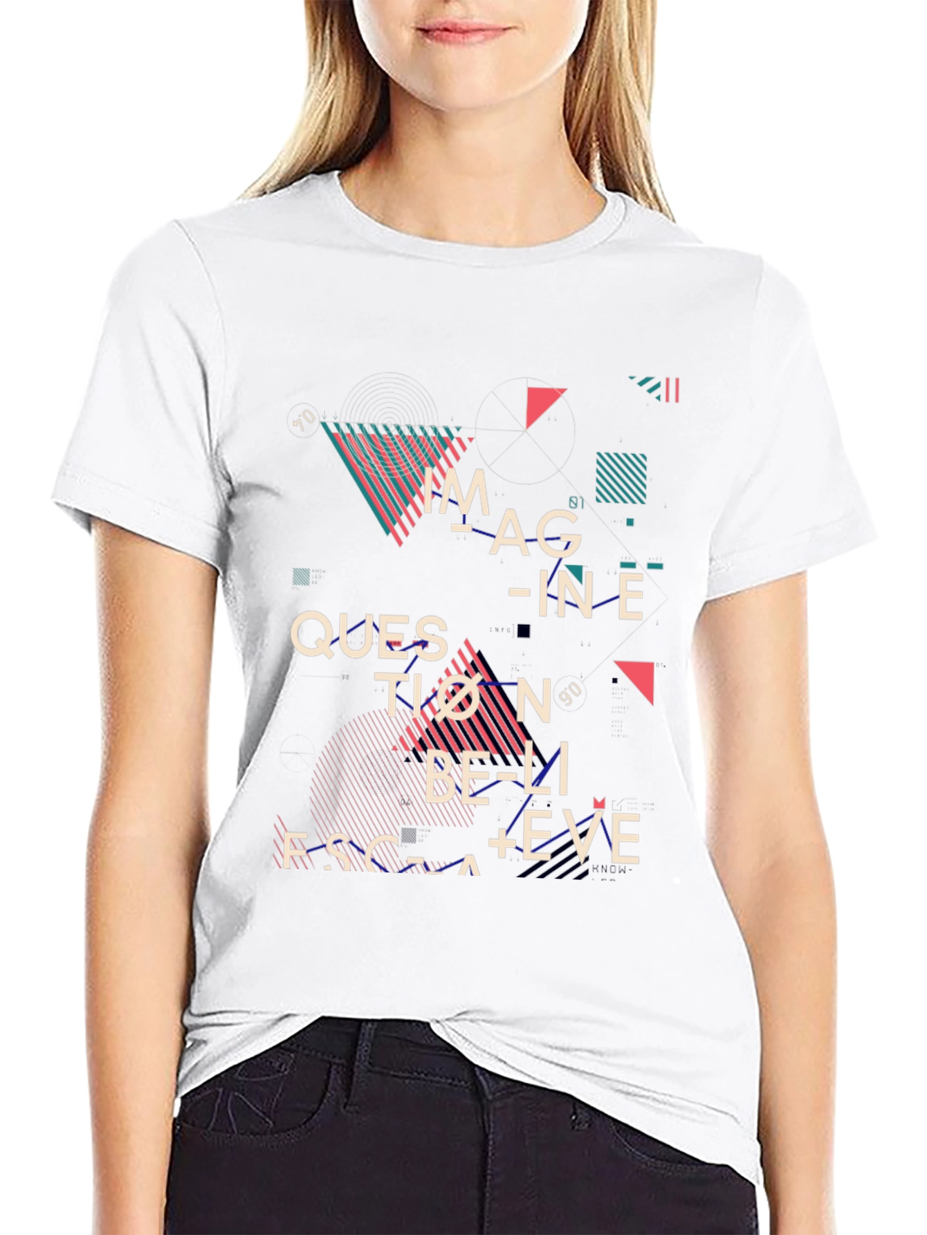 Black Abstract Graphic Print Tee - Imagine, Question, Believe view 9