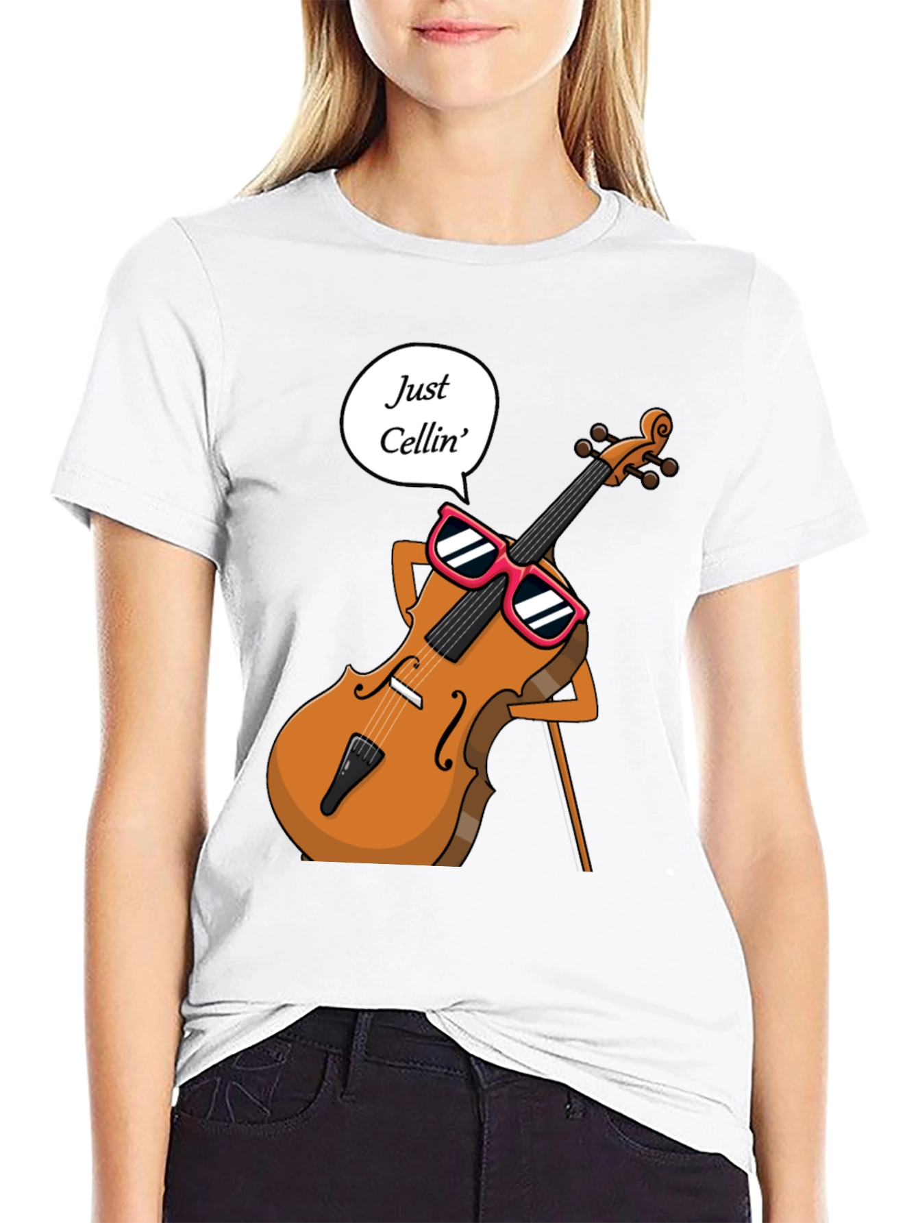 Black Just Cellin' T-Shirt - Musician Humor Tee view 9