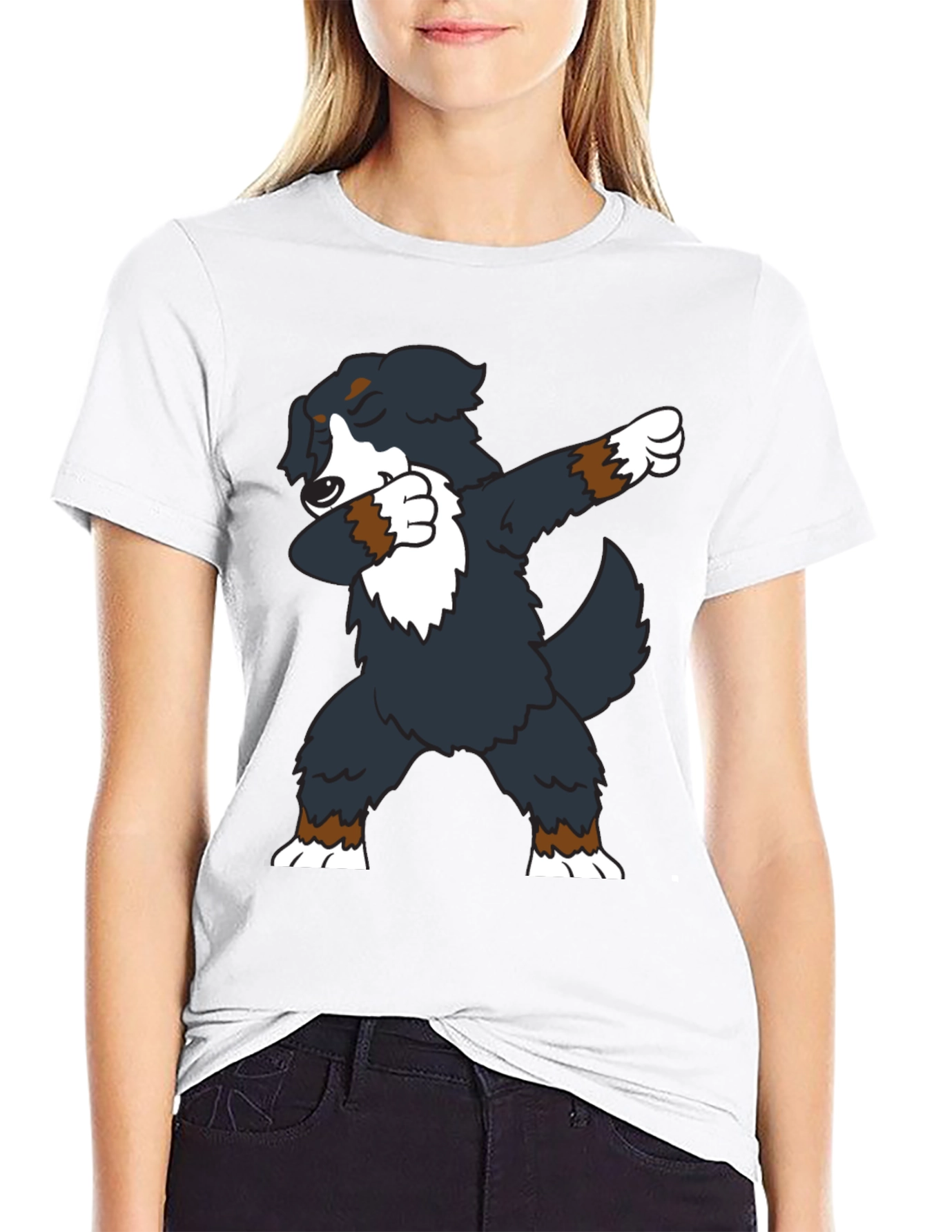 Black Dabbing Dog Graphic Tee - Black Crew Neck view 9