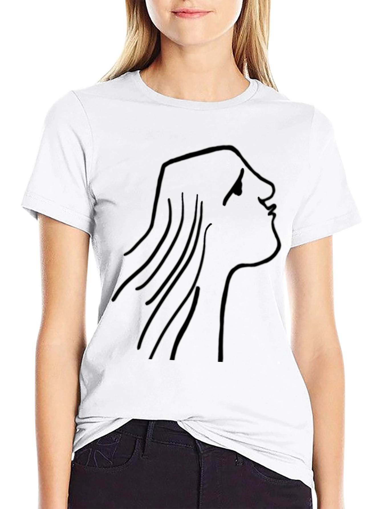 Black Minimalist Face Line Art Black T-Shirt view 9
