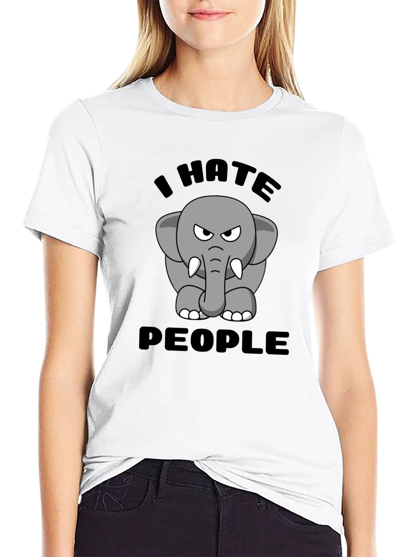 Black I Hate People Elephant Graphic T-Shirt view 9