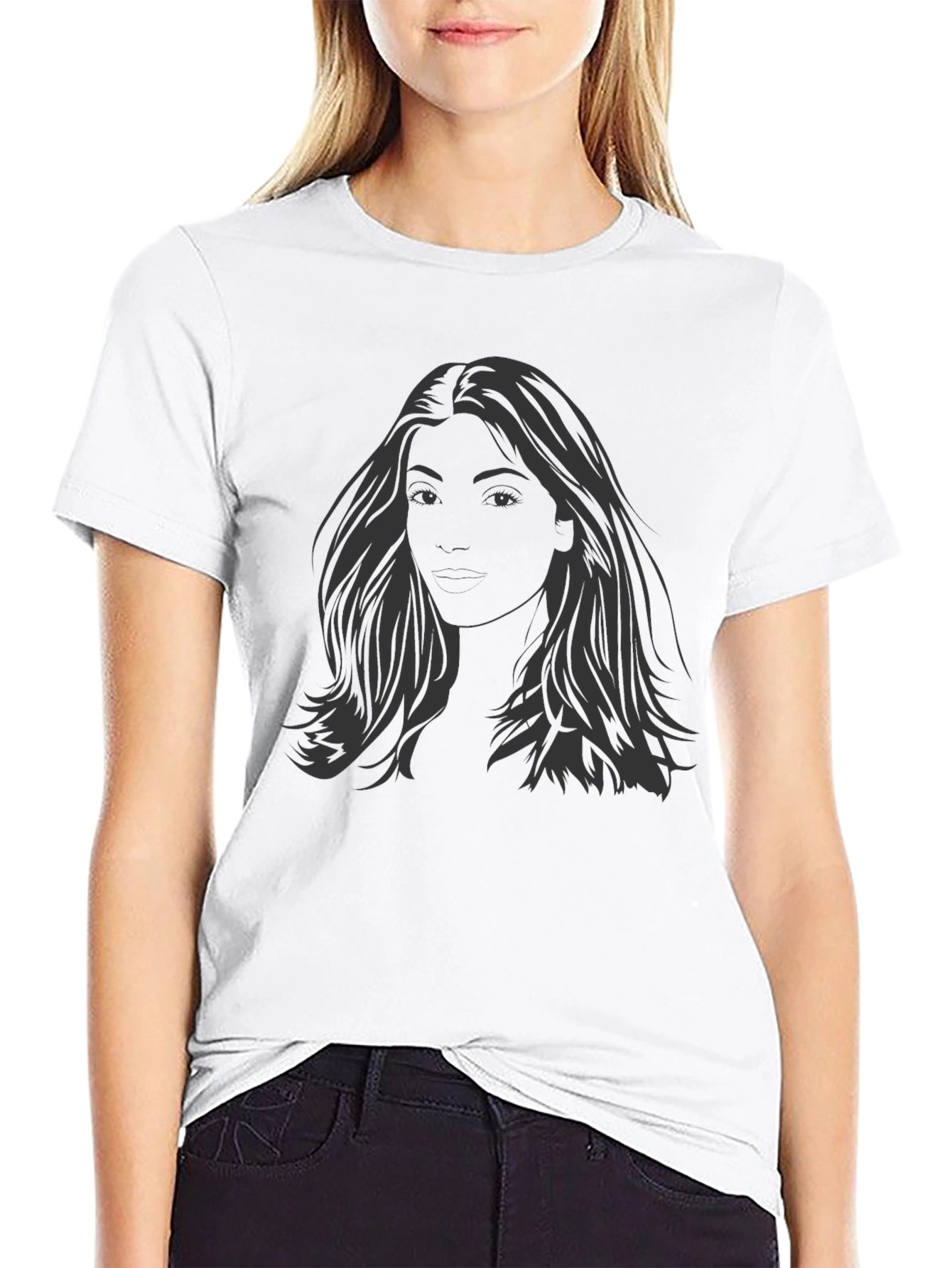 Woman Portrait Graphic Tee - Stylish Black T-Shirt - 9