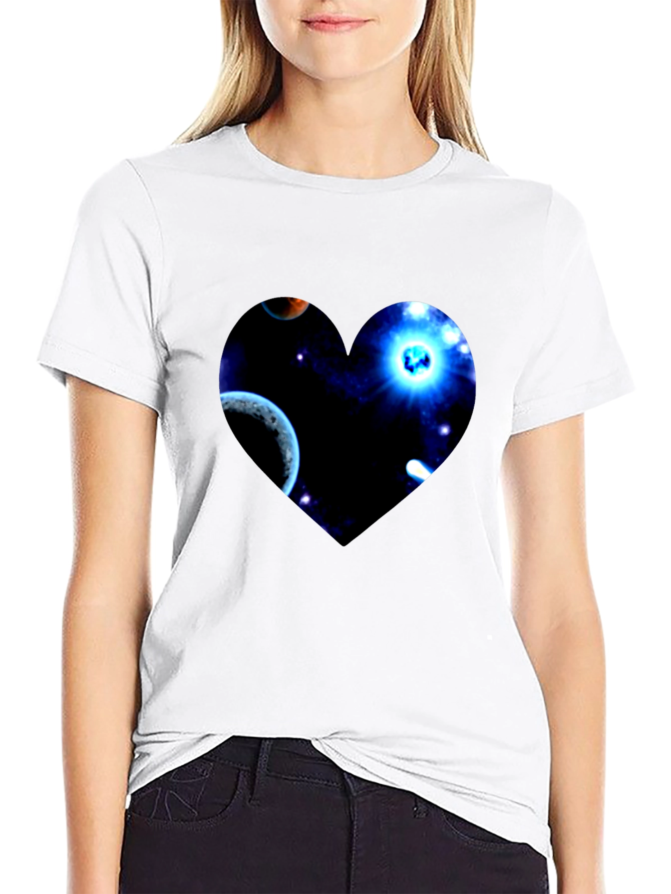Black Galaxy Heart Graphic Men's Black T-Shirt view 9