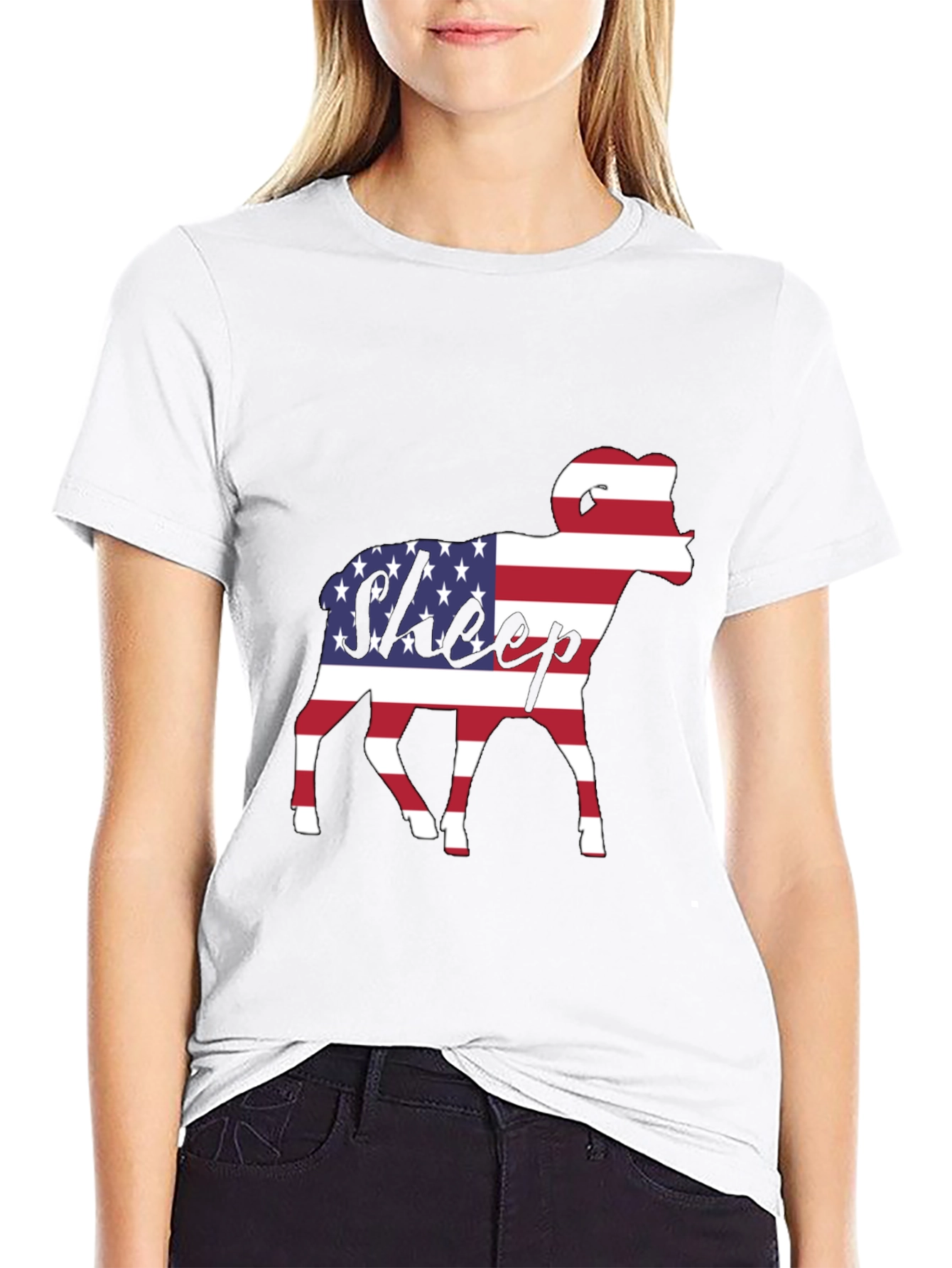 Black Patriotic Sheep T-Shirt - USA Flag Graphic Tee view 9