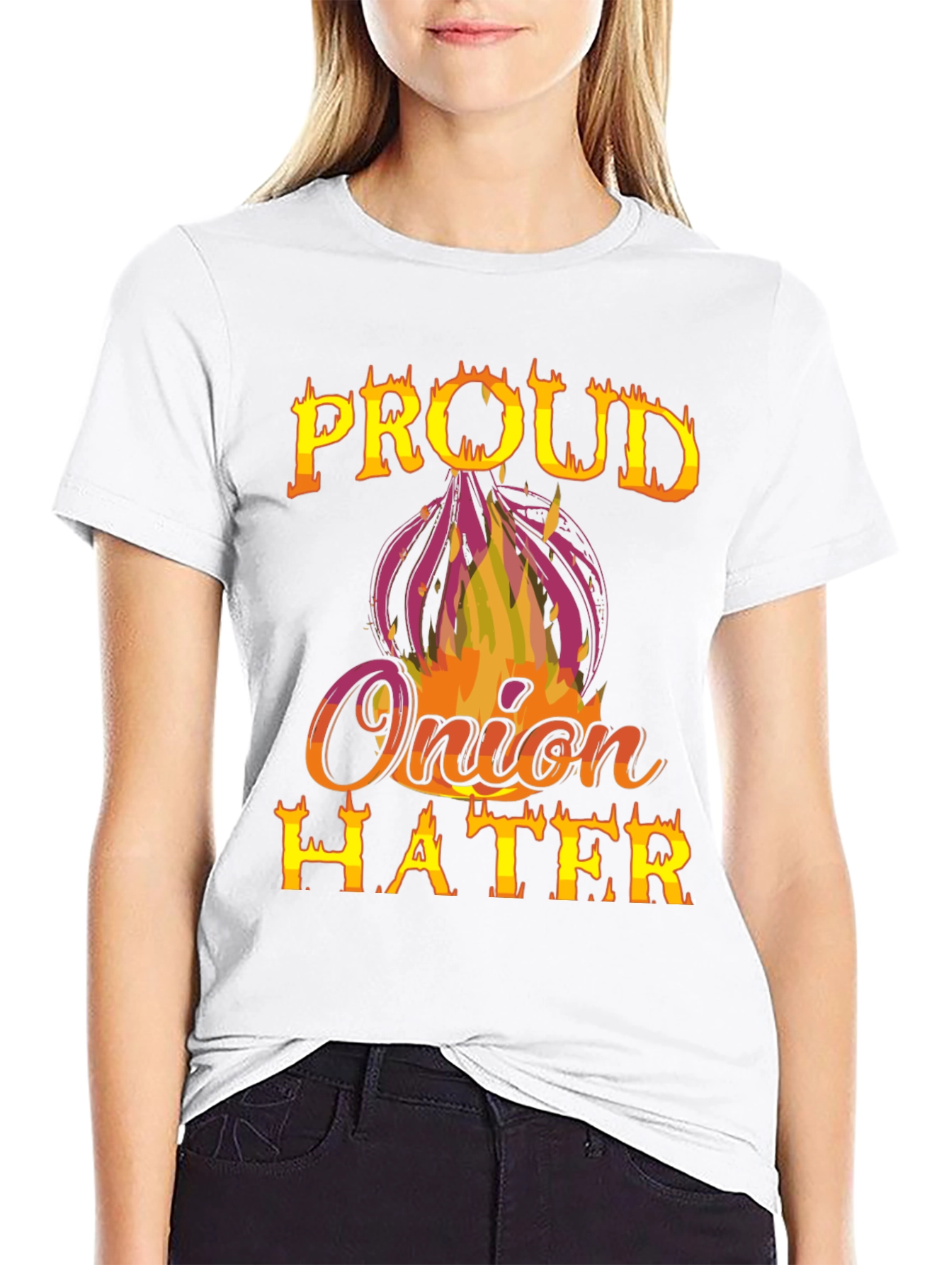 Black Proud Onion Hater T-Shirt - Funny Graphic Tee view 9