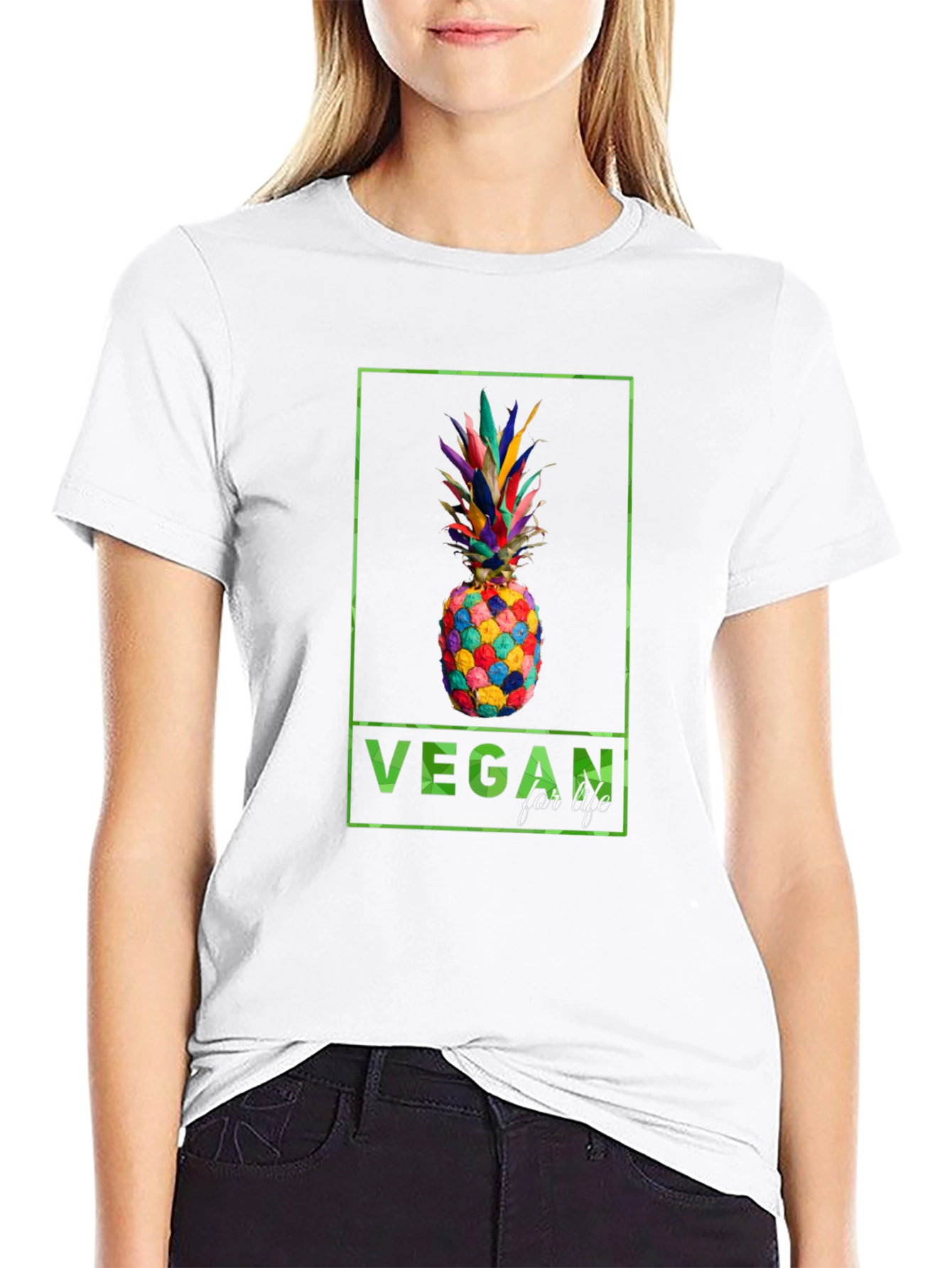 Black Vegan for Life Colorful Pineapple Graphic Tee view 9