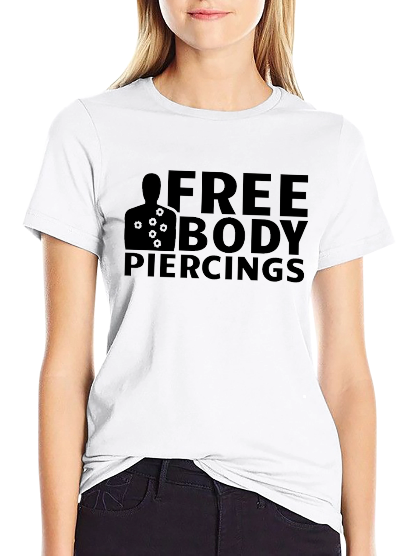Black Free Body Piercings Graphic T-Shirt view 9