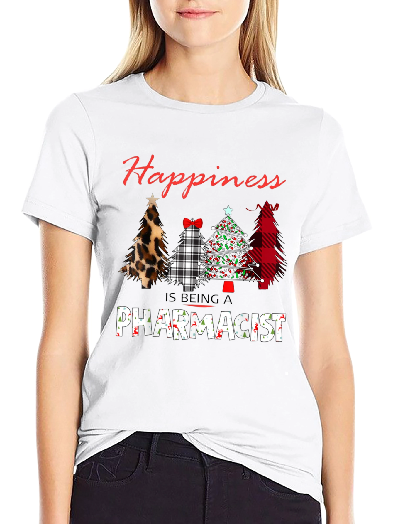 Black Happiness is Being A Pharmacist Christmas Tree T-Shirt view 9