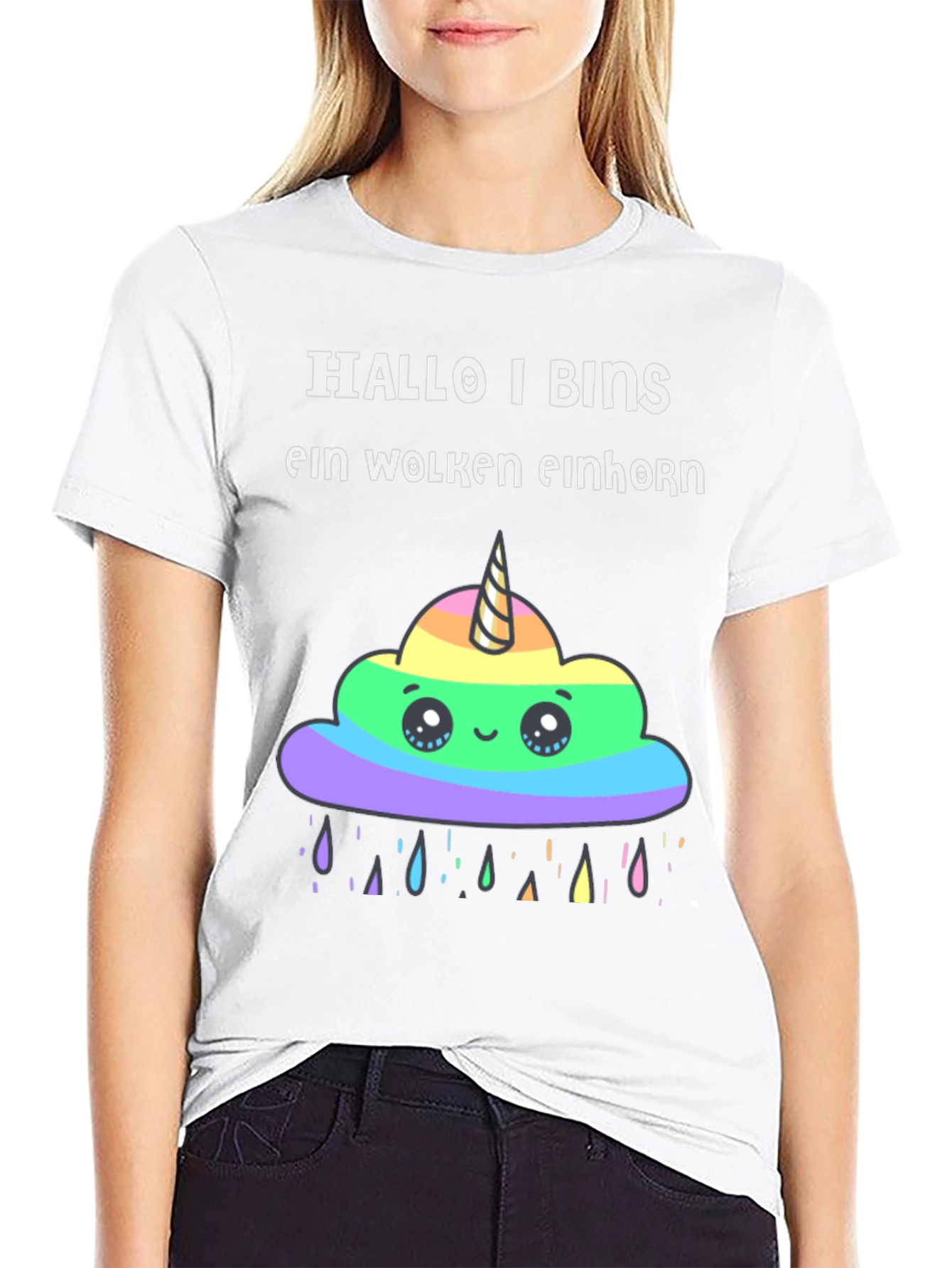 Black Hallo I Bins Wolken Einhorn T-Shirt view 9