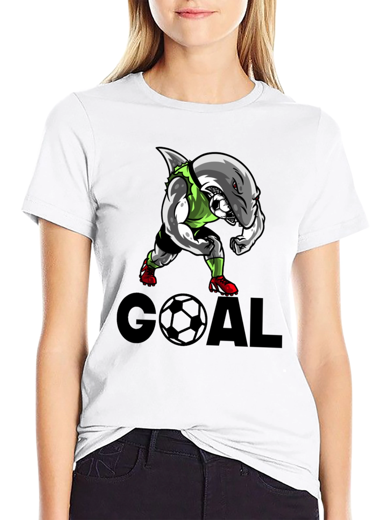 Black Shark Soccer Goal Black T-Shirt view 9