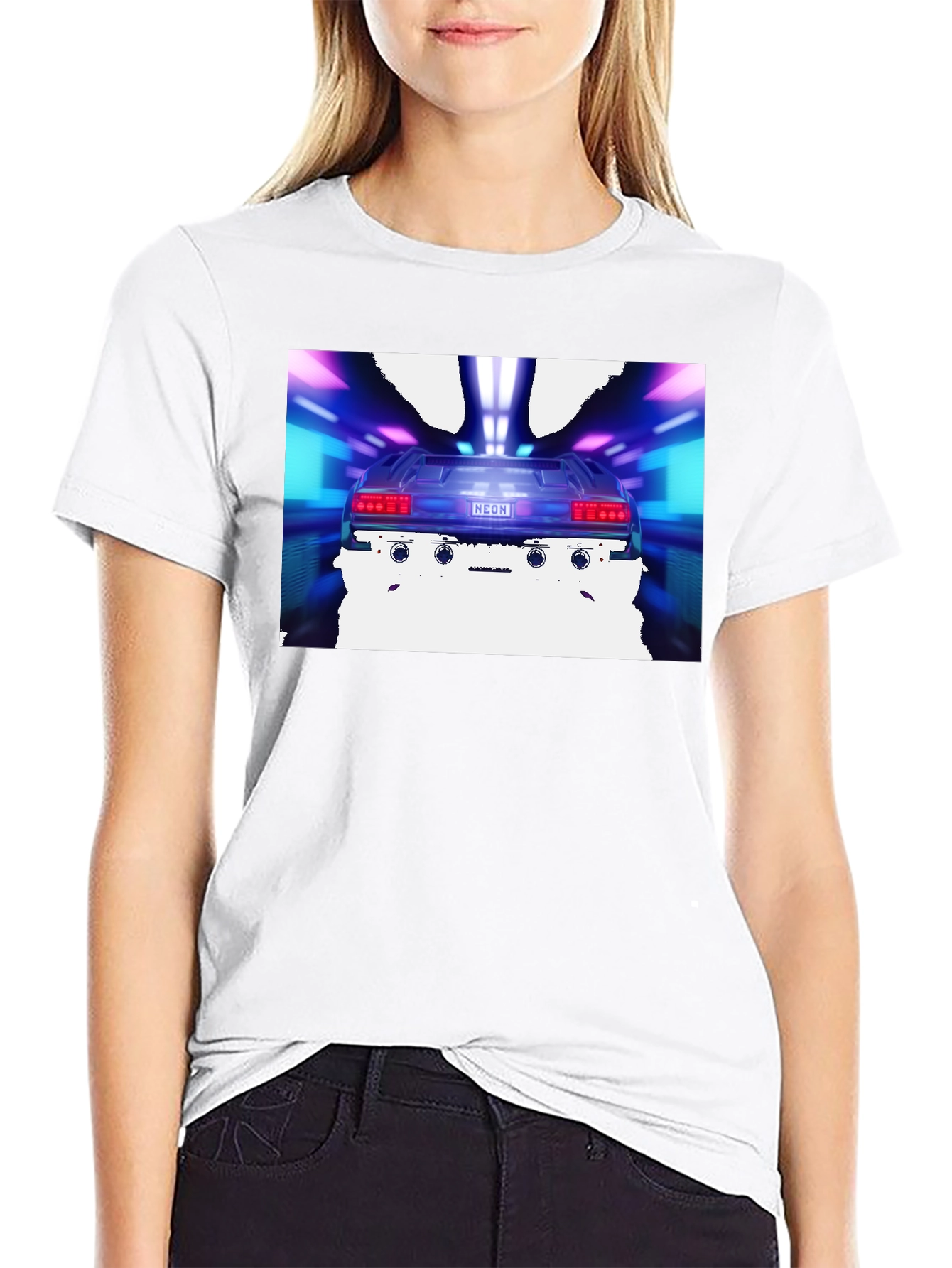 Black Retro Neon Car T-Shirt - Vintage 80s Style view 9