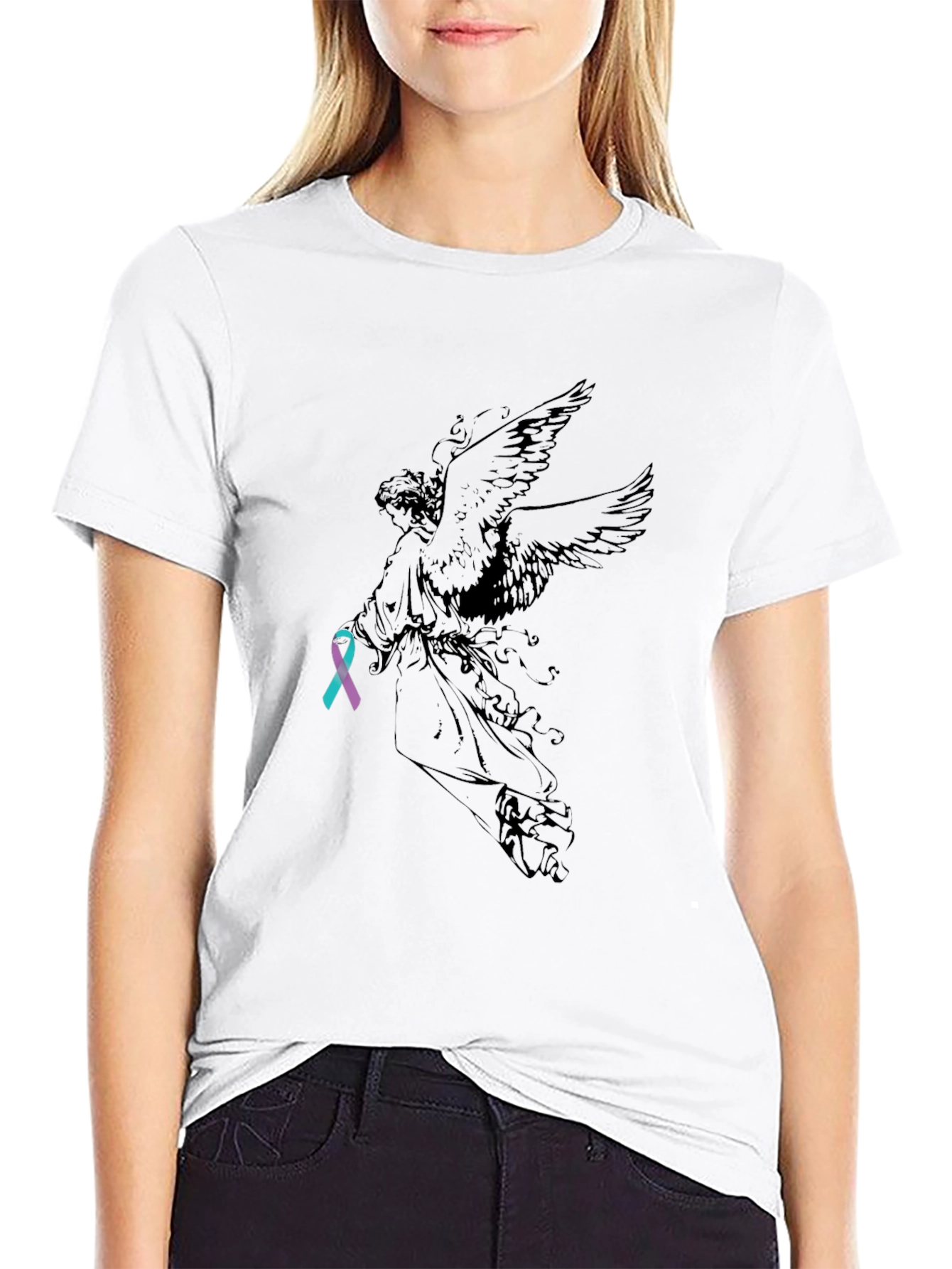 Black Angel Ribbon Graphic T-Shirt view 9