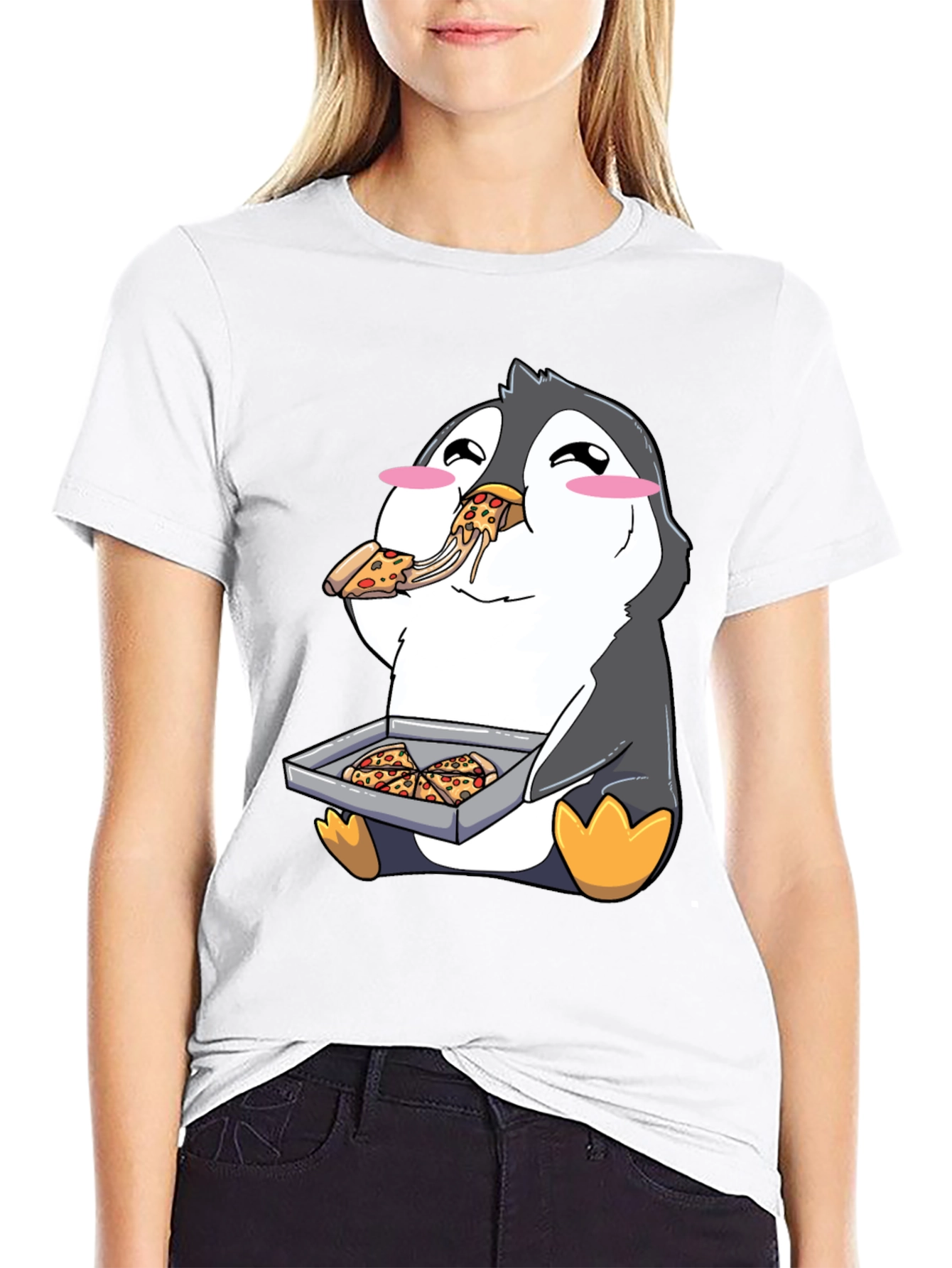 Black Pizza Penguin Graphic Tee - Cute & Fun Design view 9
