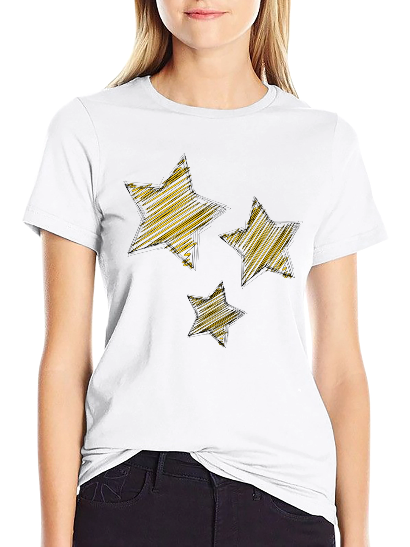 Black Stylish Black Tee with Gold Star Design - Casual Comfort view 9
