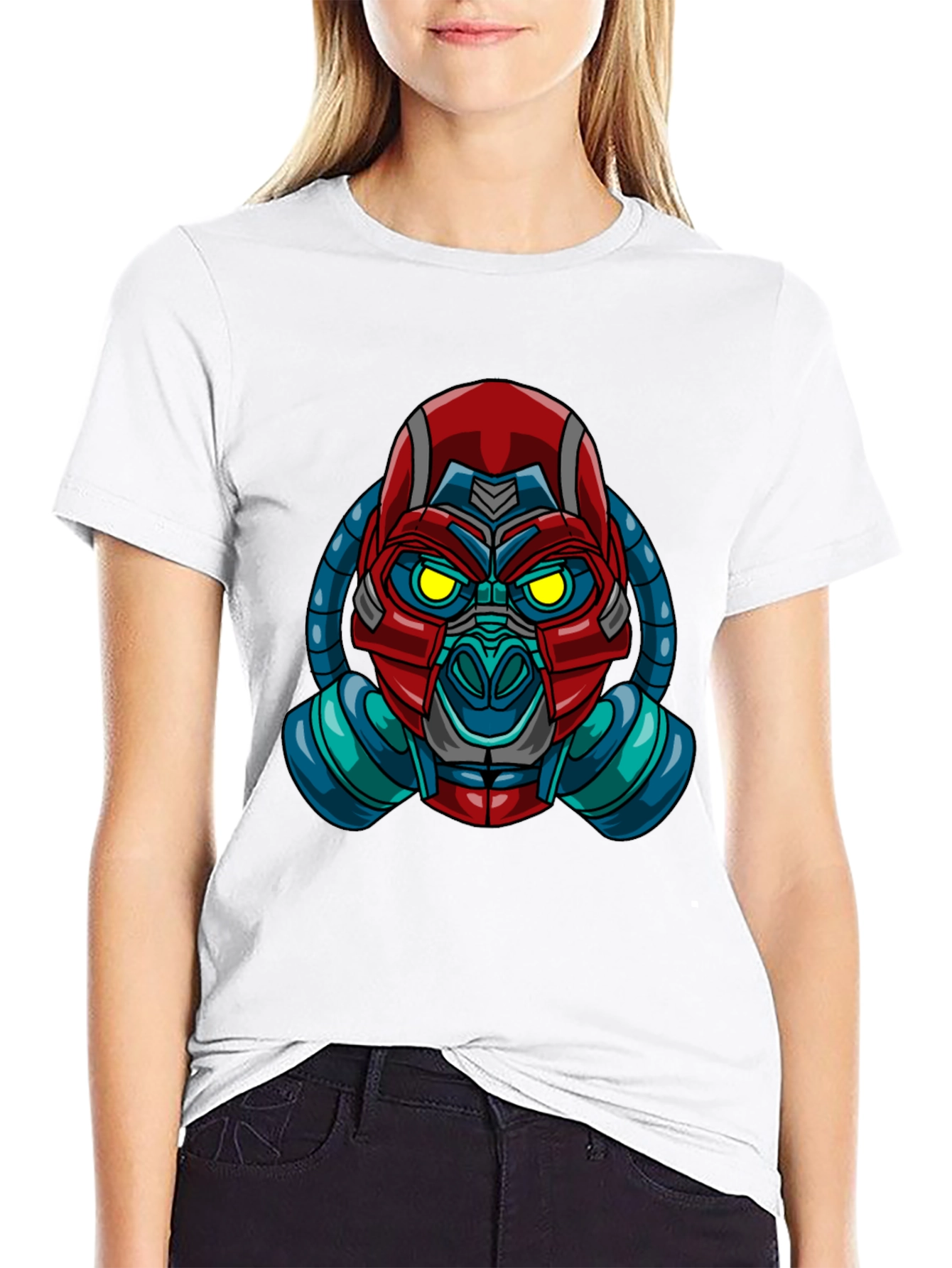 Black Futuristic Robot Gas Mask Graphic T-Shirt view 9