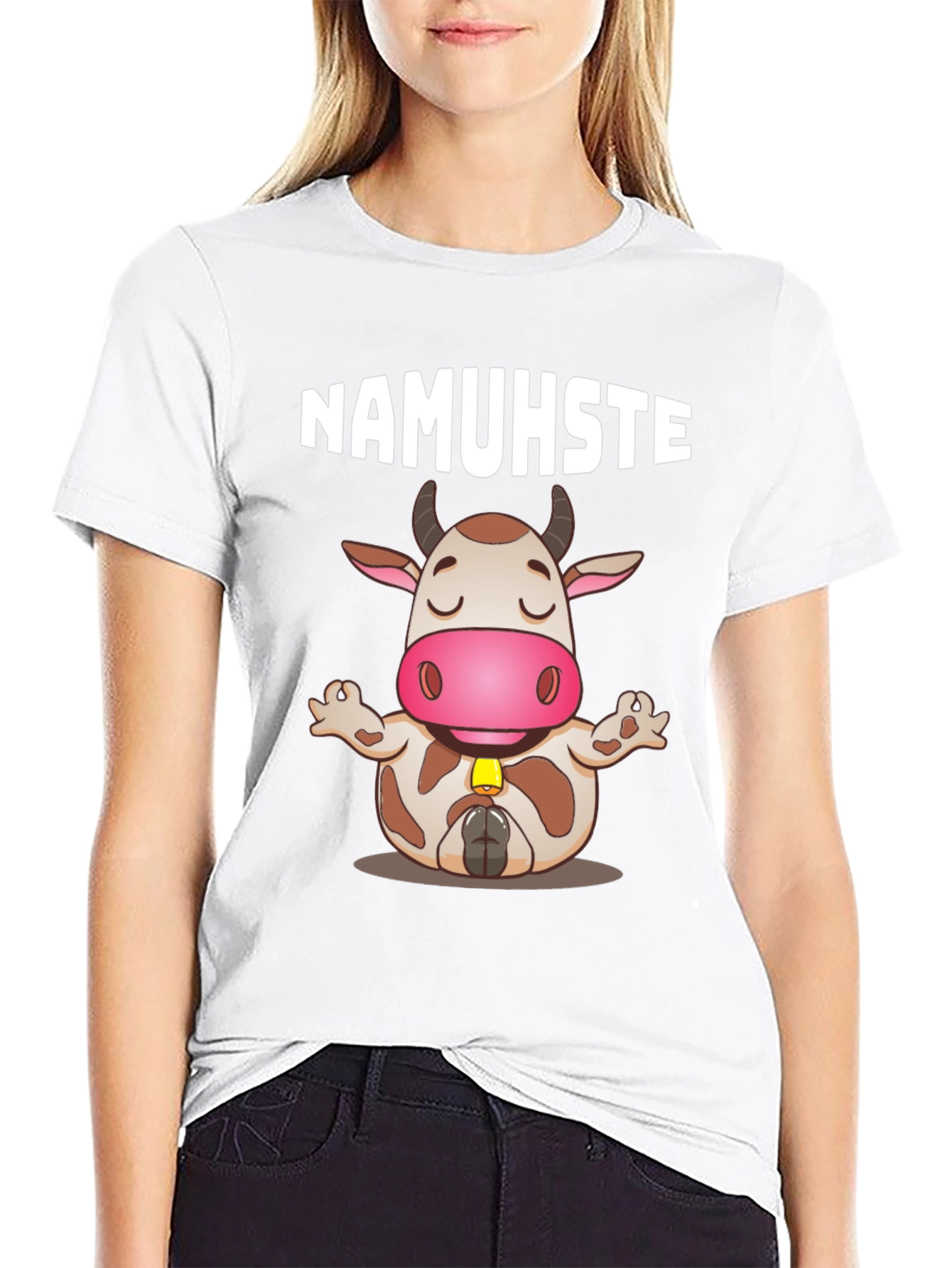Black Namuhste Cow Yoga T-Shirt - Funny Graphic Tee view 9