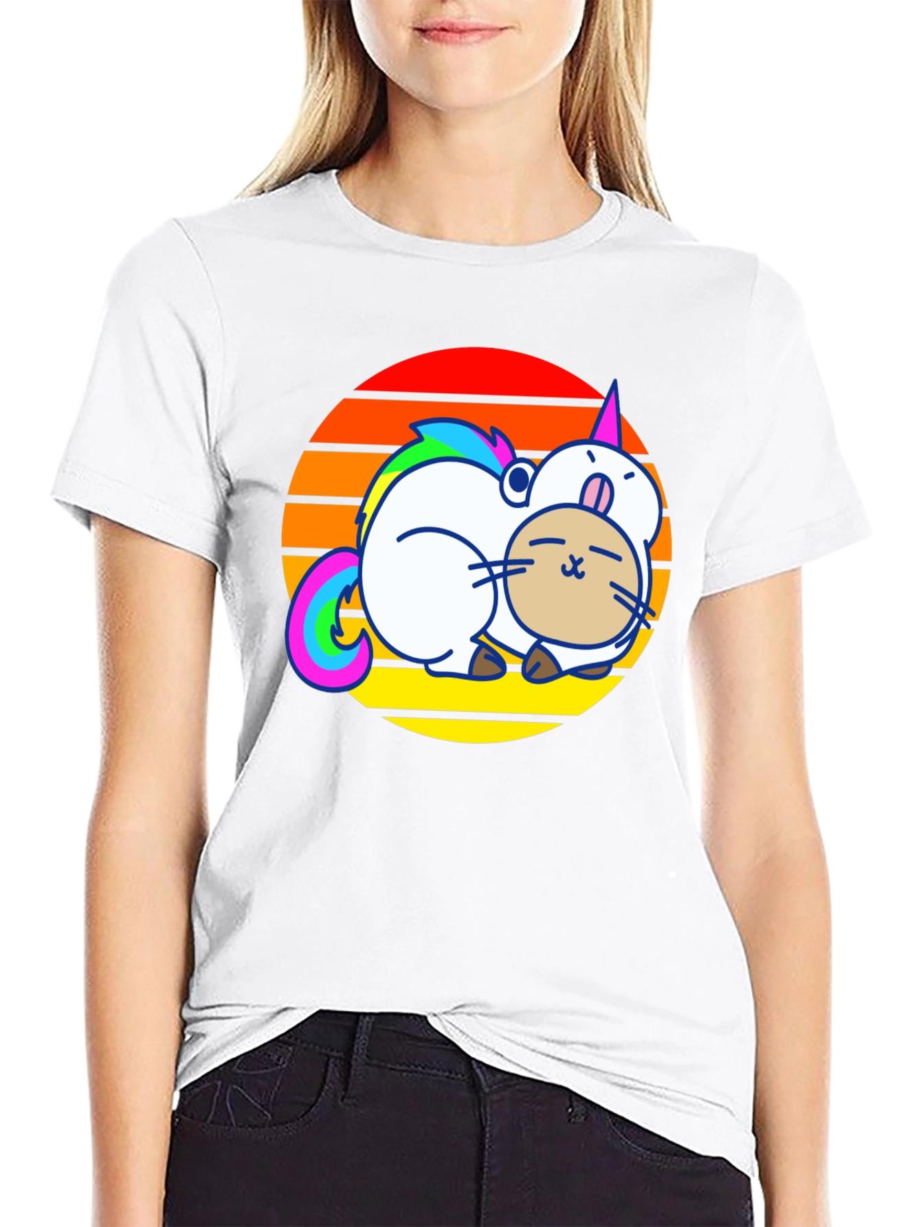 Black Unicorn Cat Sunset Graphic T-Shirt view 9