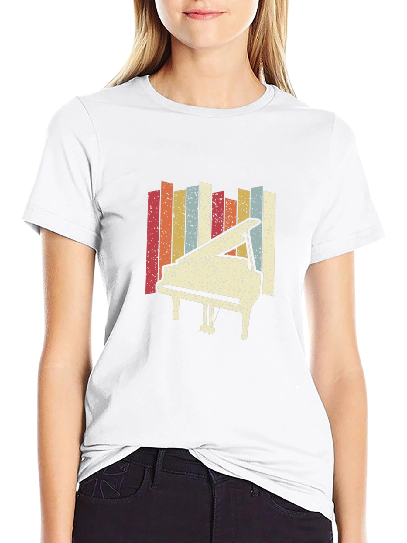 Black Retro Piano Graphic Tee - Classic Style view 9